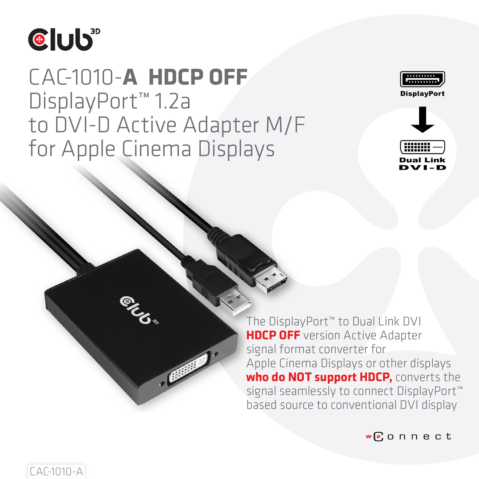 DisplayPort™ to Dual Link DVI-D HDCP OFF version Active Adapter M/F for Apple Cinema Displays - Image 2