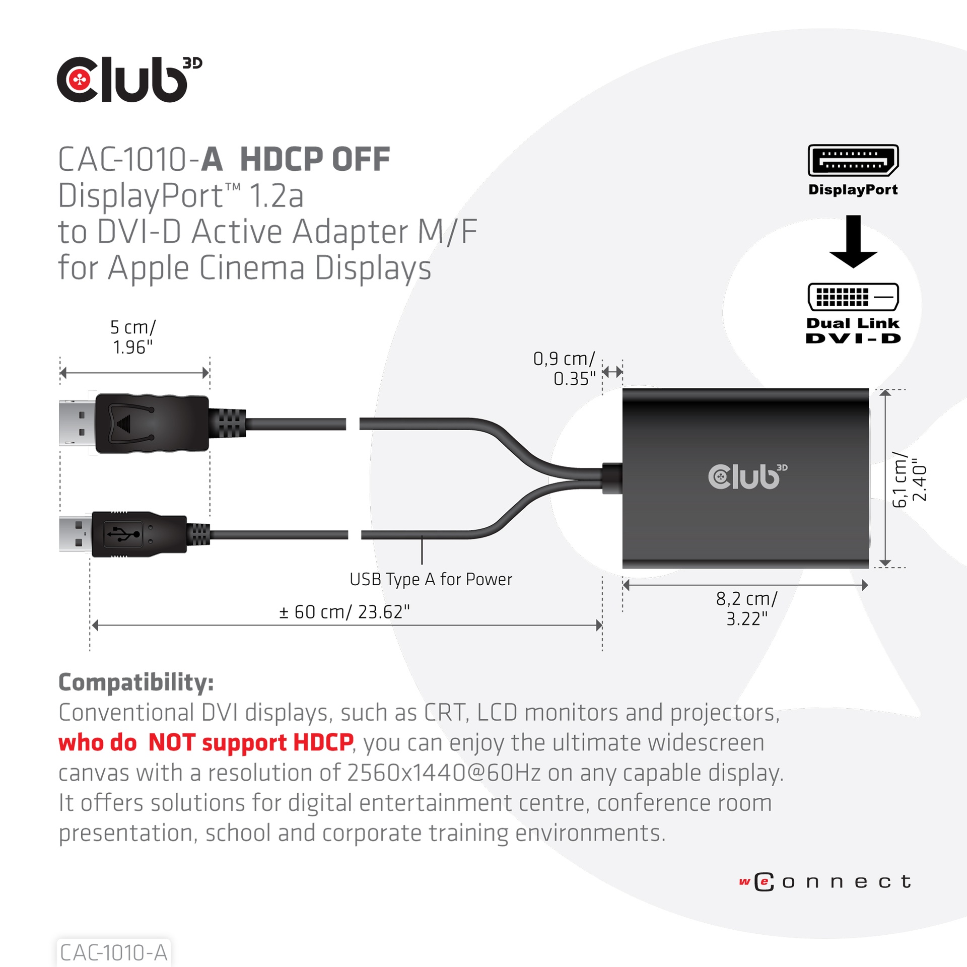 DisplayPort™ to Dual Link DVI-D HDCP OFF version Active Adapter M/F for Apple Cinema Displays - Image 3