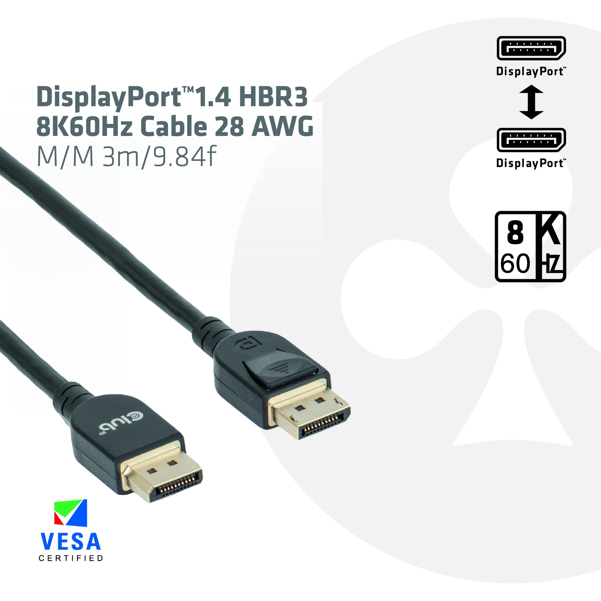 DisplayPort™ 1.4 HBR3 8K 28AWG Cable M/M 3m /9.84ft - Image 2
