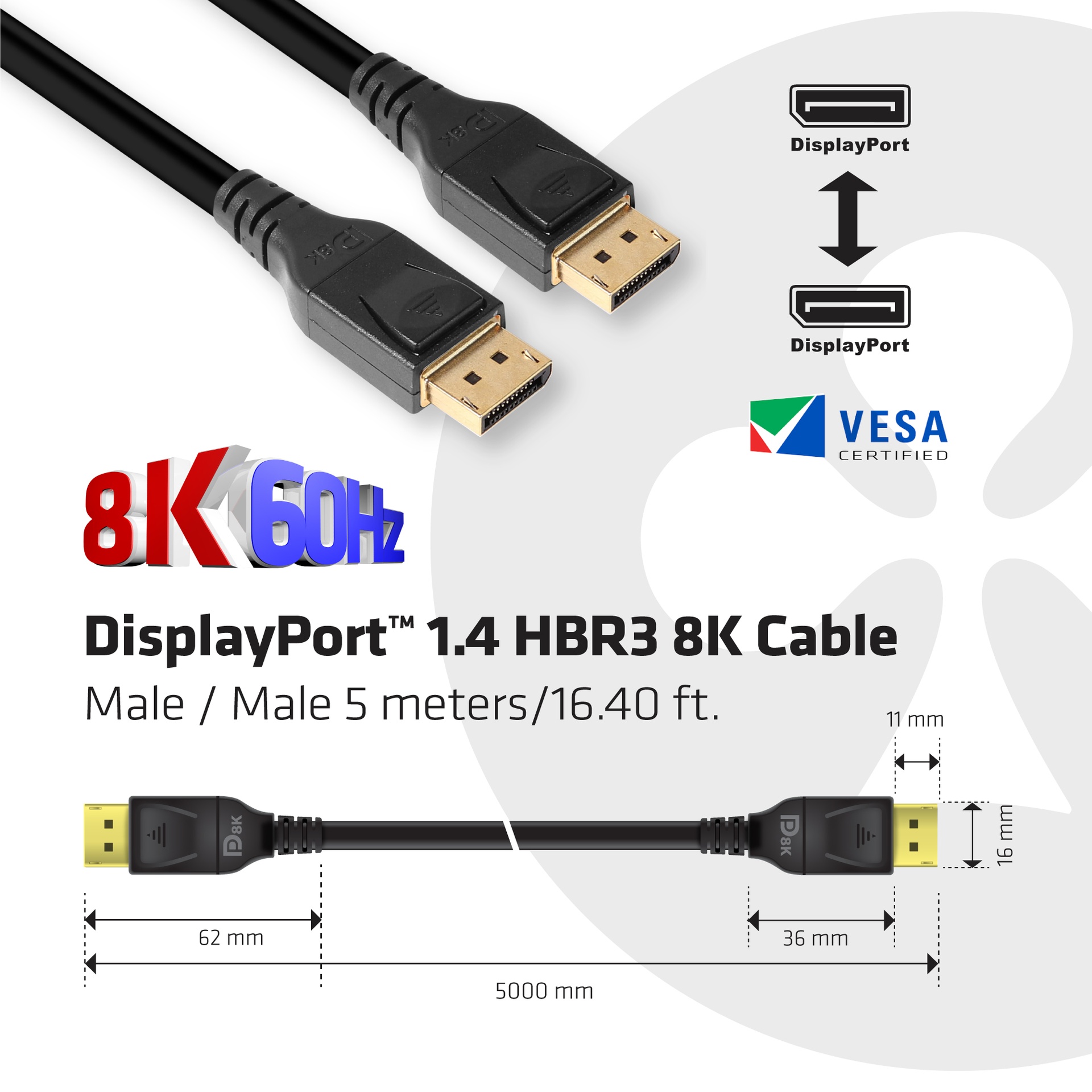 DisplayPort™ 1.4 HBR3 8K Cable M/M 5m /16.40ft - Image 3