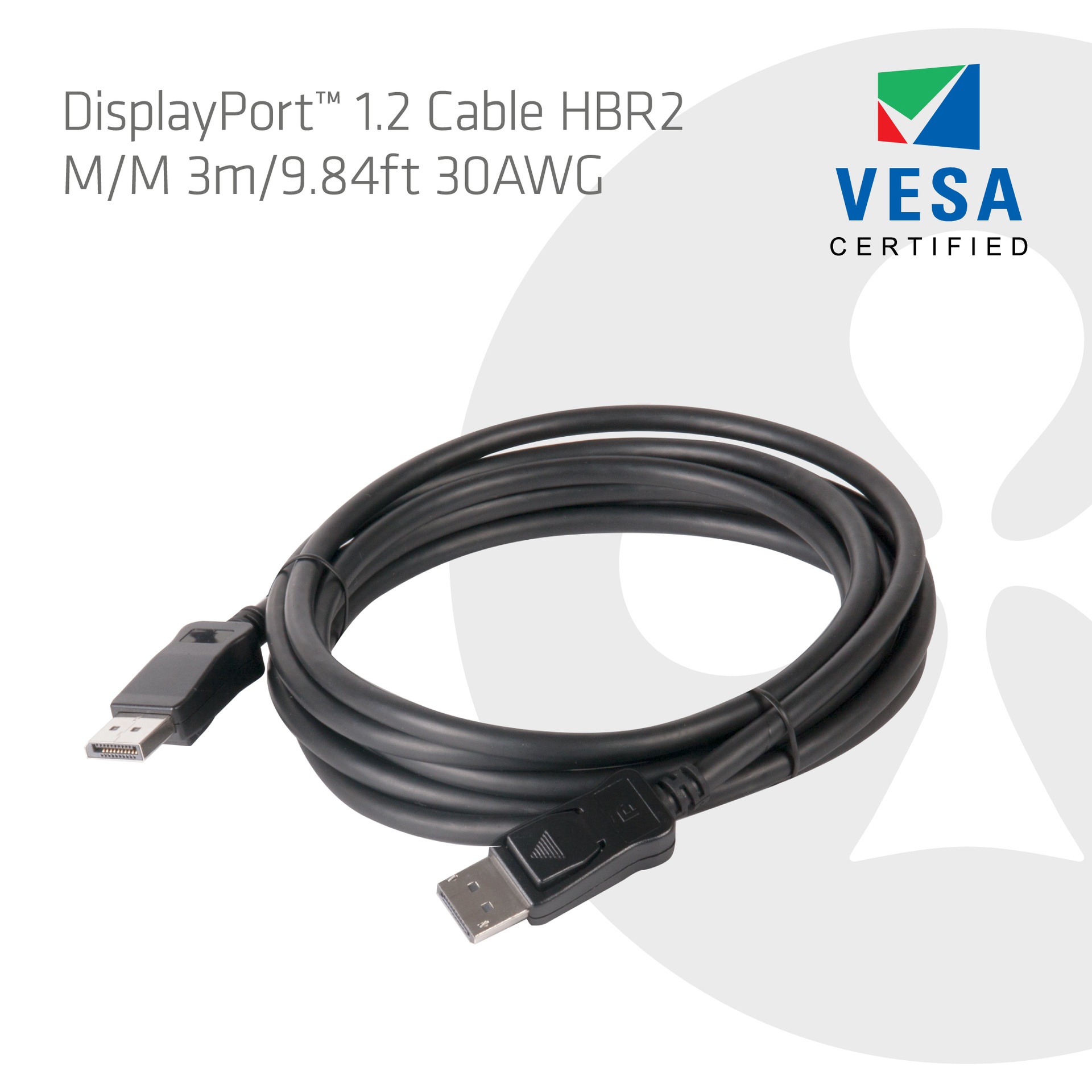 DisplayPort™ 1.2 Cable HBR2 M/M 3m/9.84ft 30AWG - Image 2