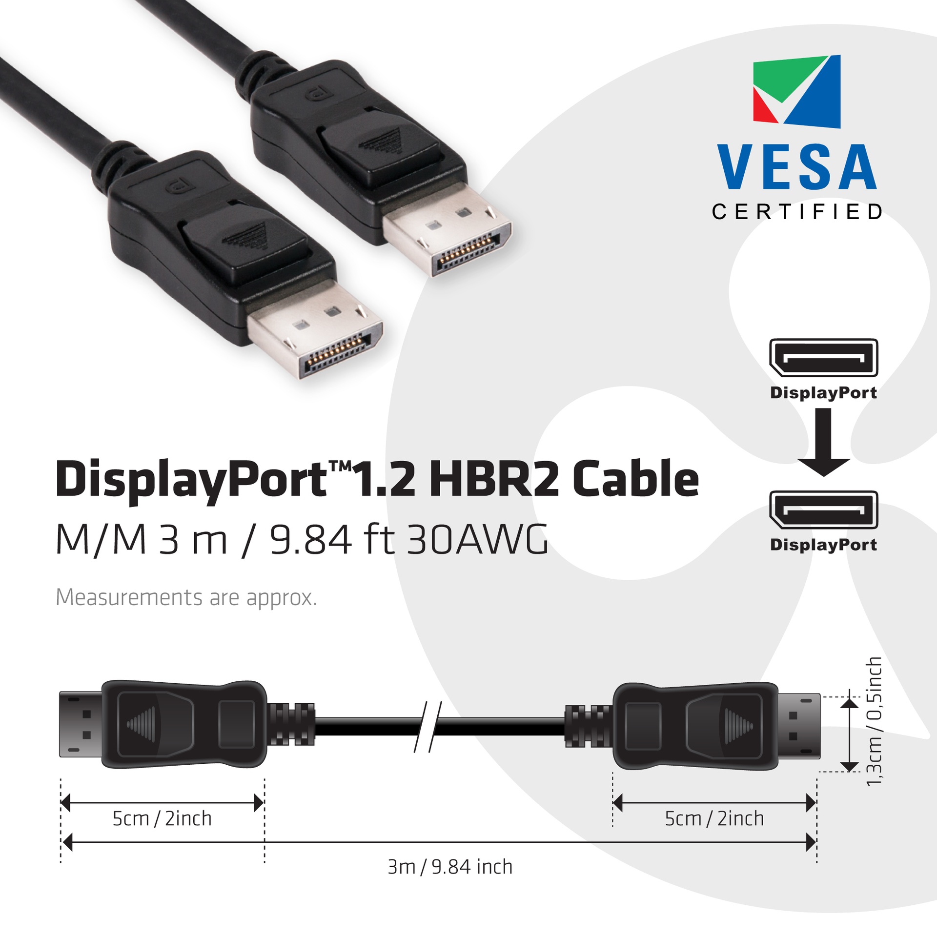 DisplayPort™ 1.2 Cable HBR2 M/M 3m/9.84ft 30AWG - Image 3