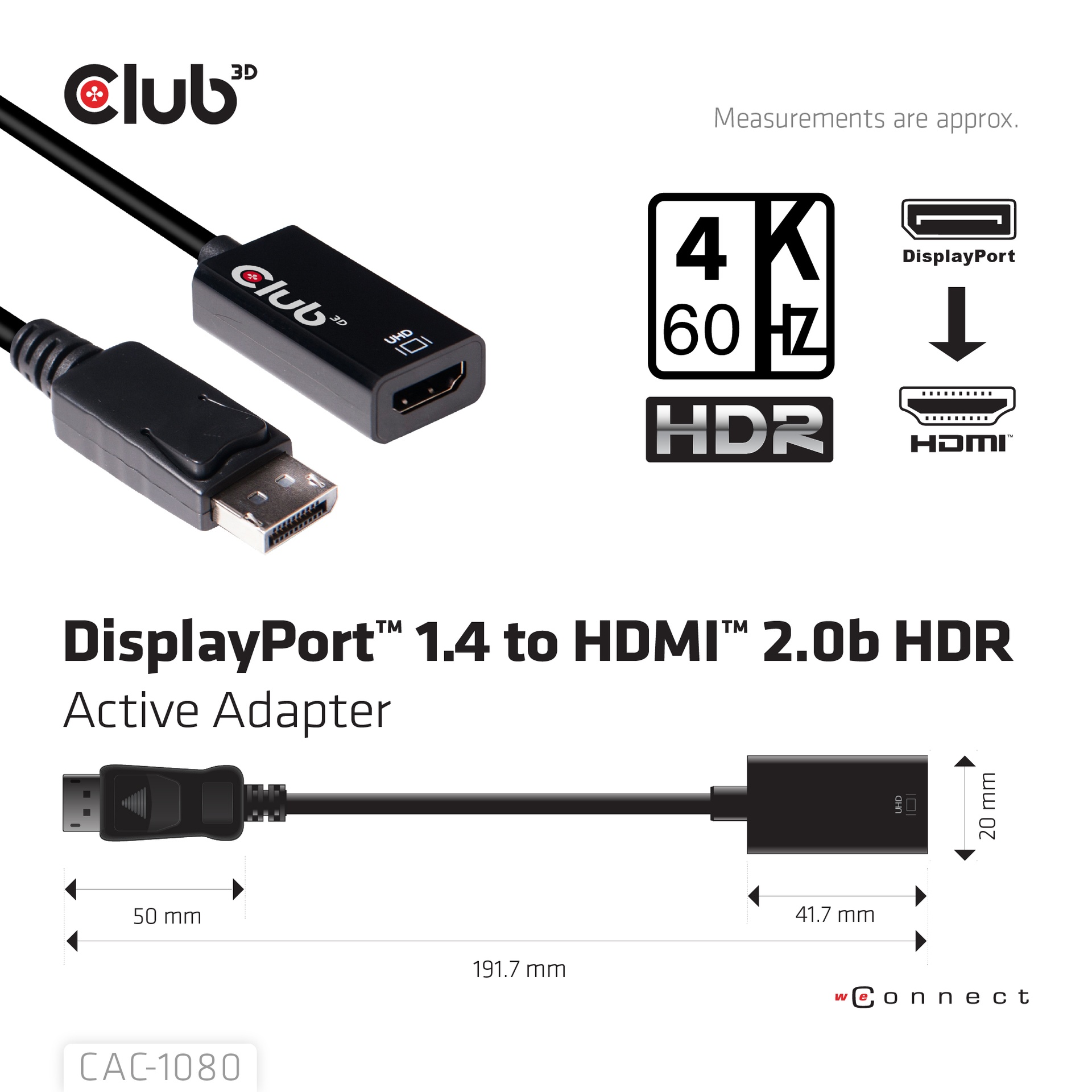 DisplayPort™ 1.4 to HDMI™ 2.0b HDR Active Adapter - Image 2