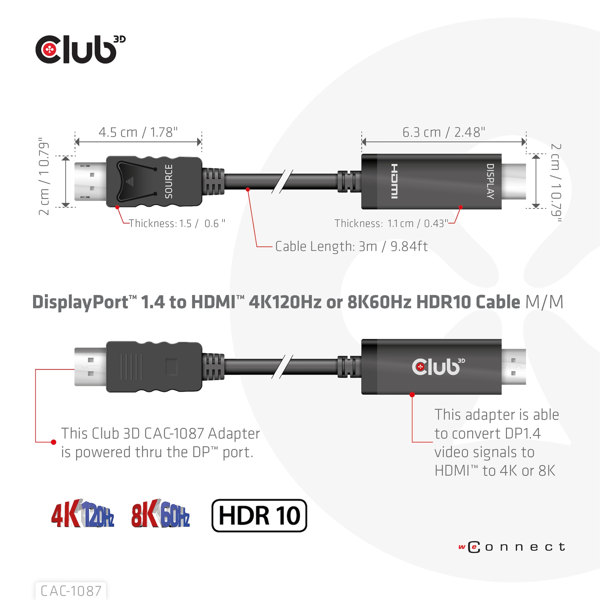DisplayPort™ 1.4 to HDMI™ 4K120Hz or 8K60Hz HDR10 Cable M/M 3m/9.84ft - Image 3
