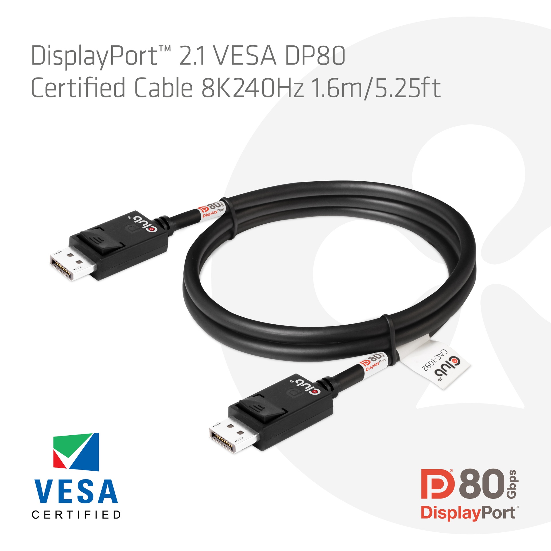 DisplayPort™ 2.1 VESA DP™80 Certified Cable 8K240Hz 1.6m/5.25ft - Image 2