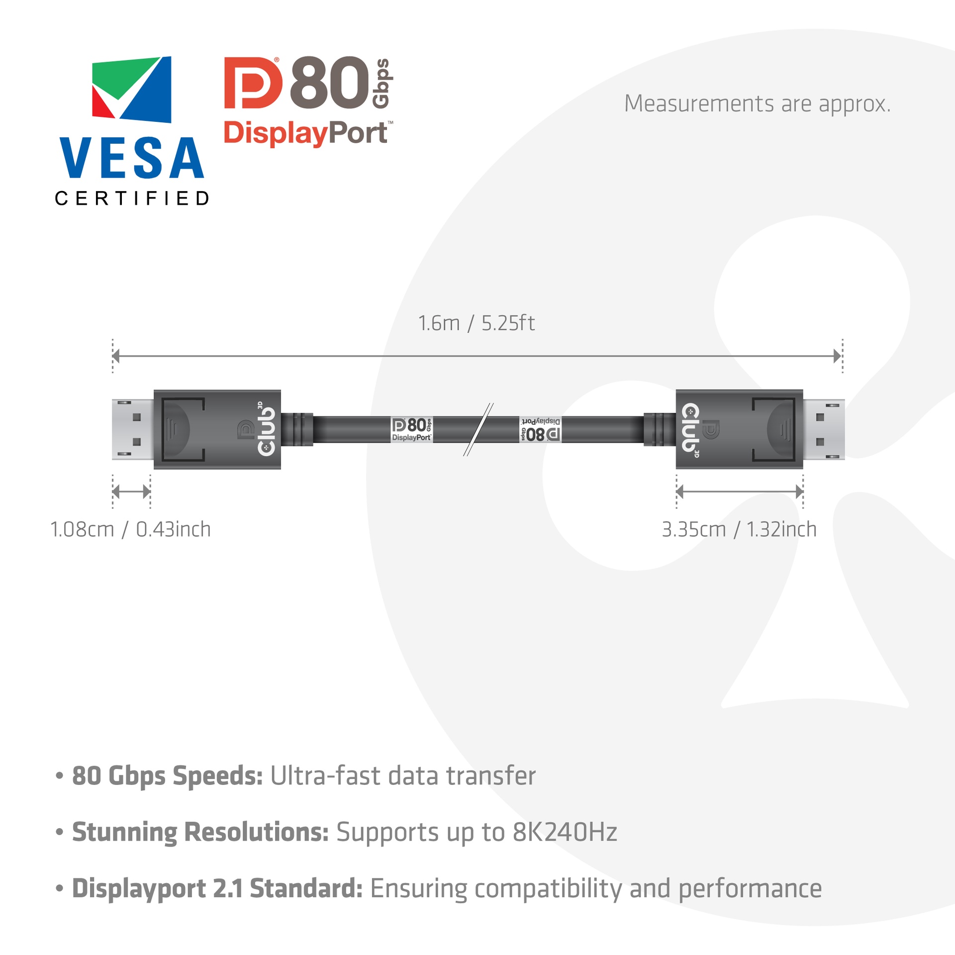 DisplayPort™ 2.1 VESA DP™80 Certified Cable 8K240Hz 1.6m/5.25ft - Image 3