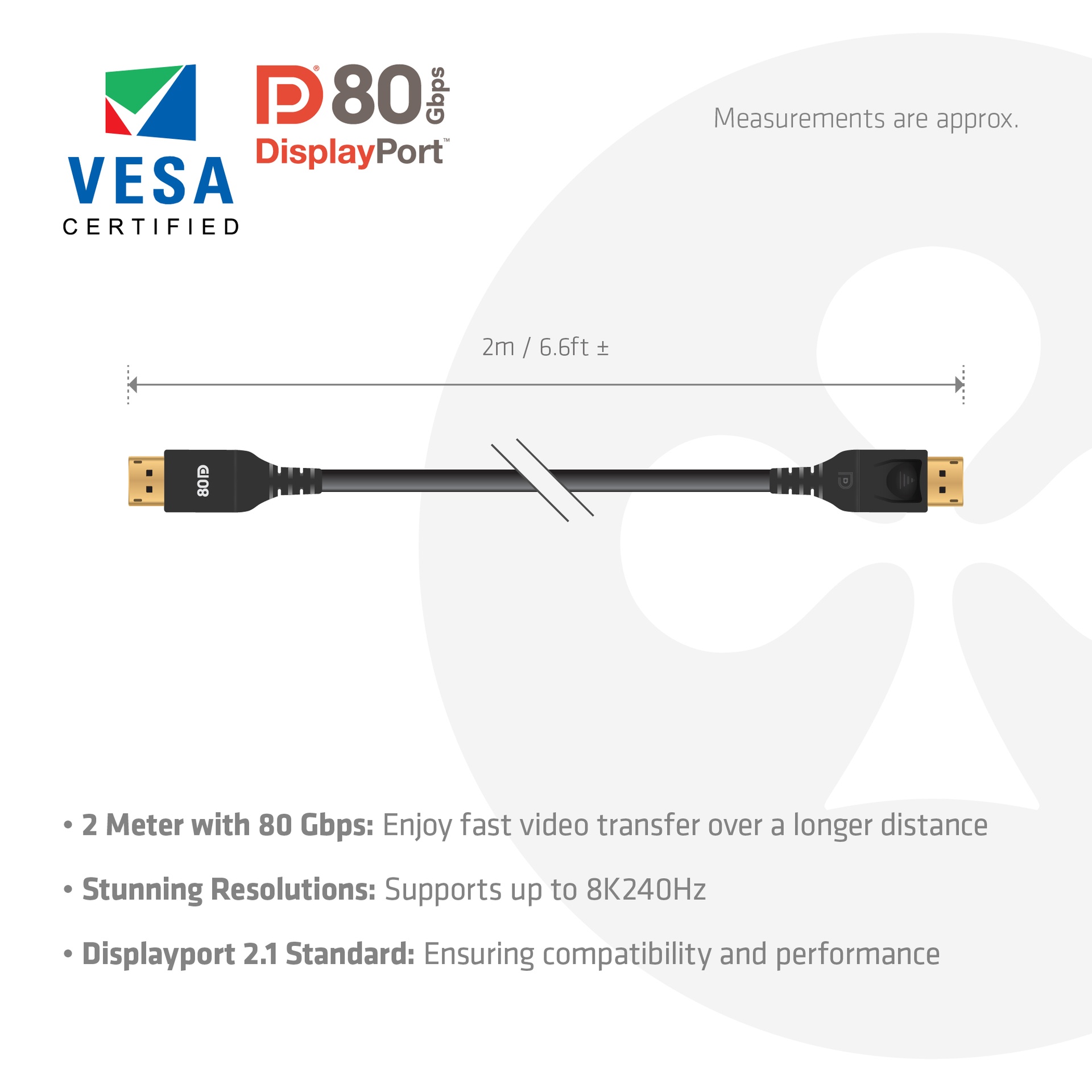 DisplayPort™ 2.1 VESA DP80 Certified Cable 8K240Hz 2m/6.6ft - Image 3