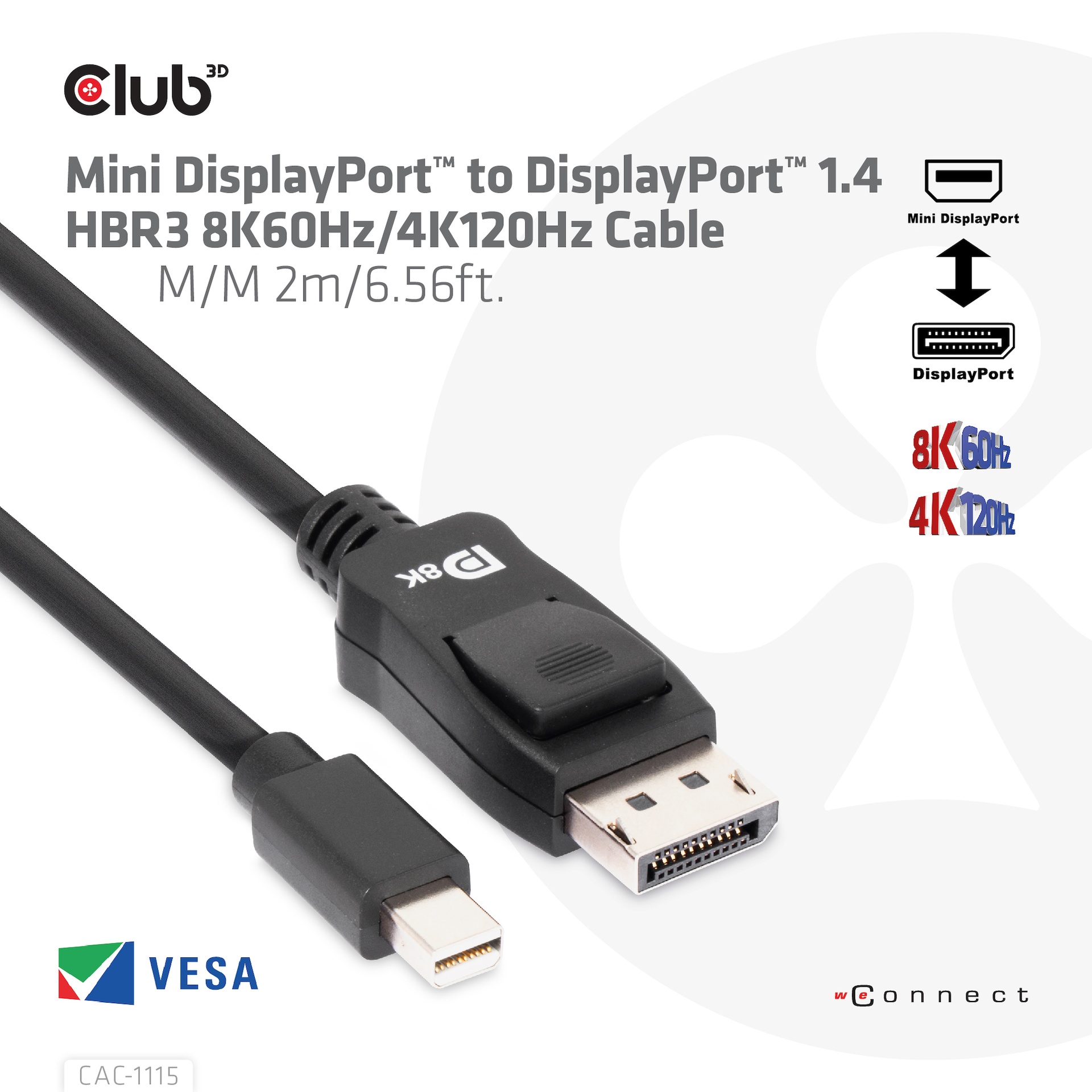 Mini DisplayPort™ to DisplayPort™ 1.4 HBR3 Cable M/M 2m/6.56ft. - Image 2
