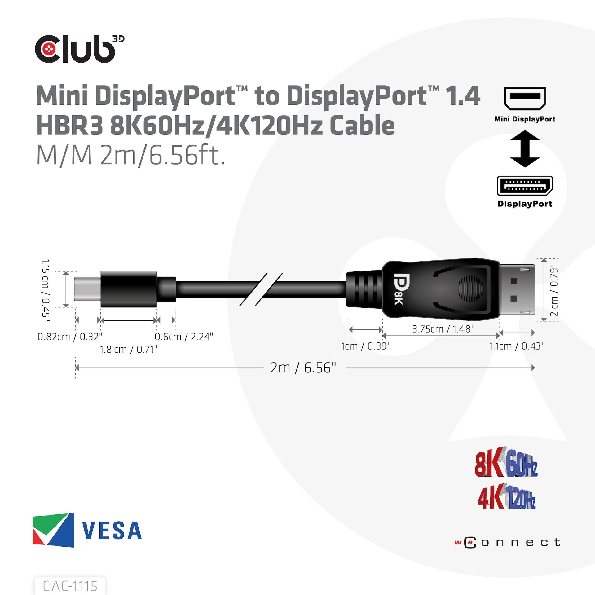 Mini DisplayPort™ to DisplayPort™ 1.4 HBR3 Cable M/M 2m/6.56ft. - Image 3