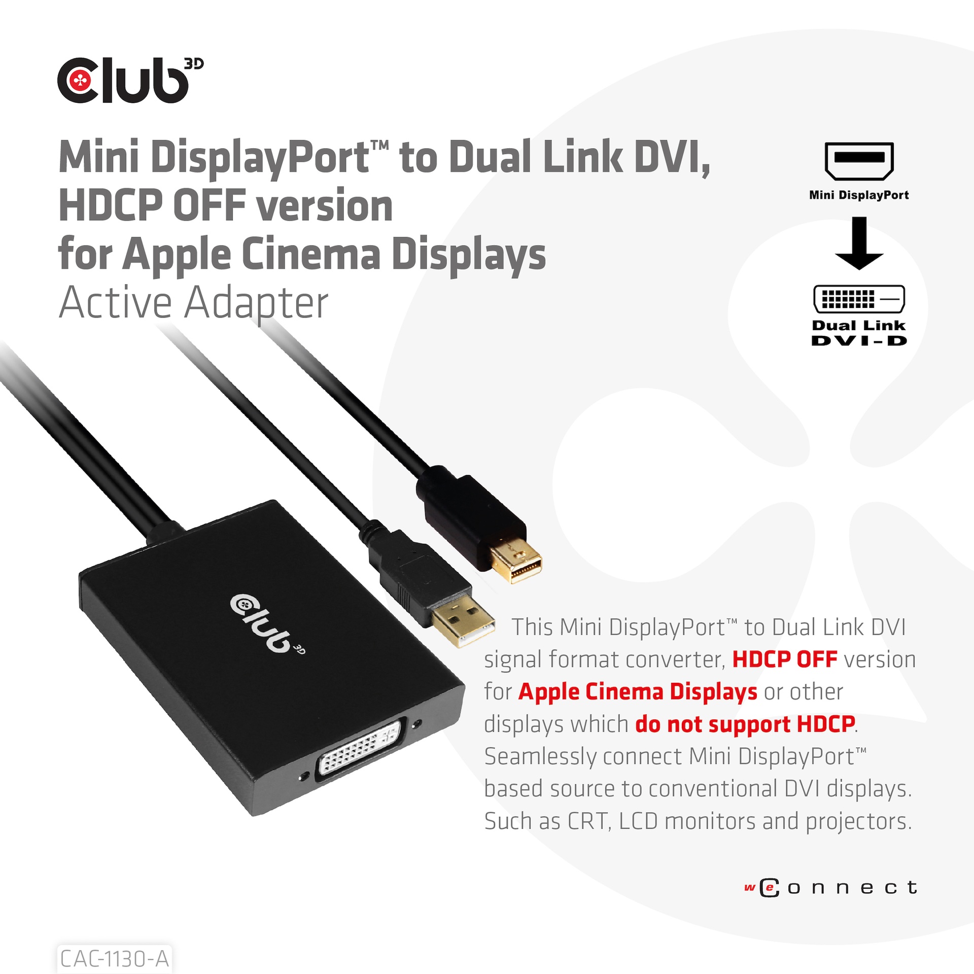 Mini DisplayPort™ to Dual Link DVI, HDCP OFF version for Apple Cinema Displays Active Adapter - Image 2