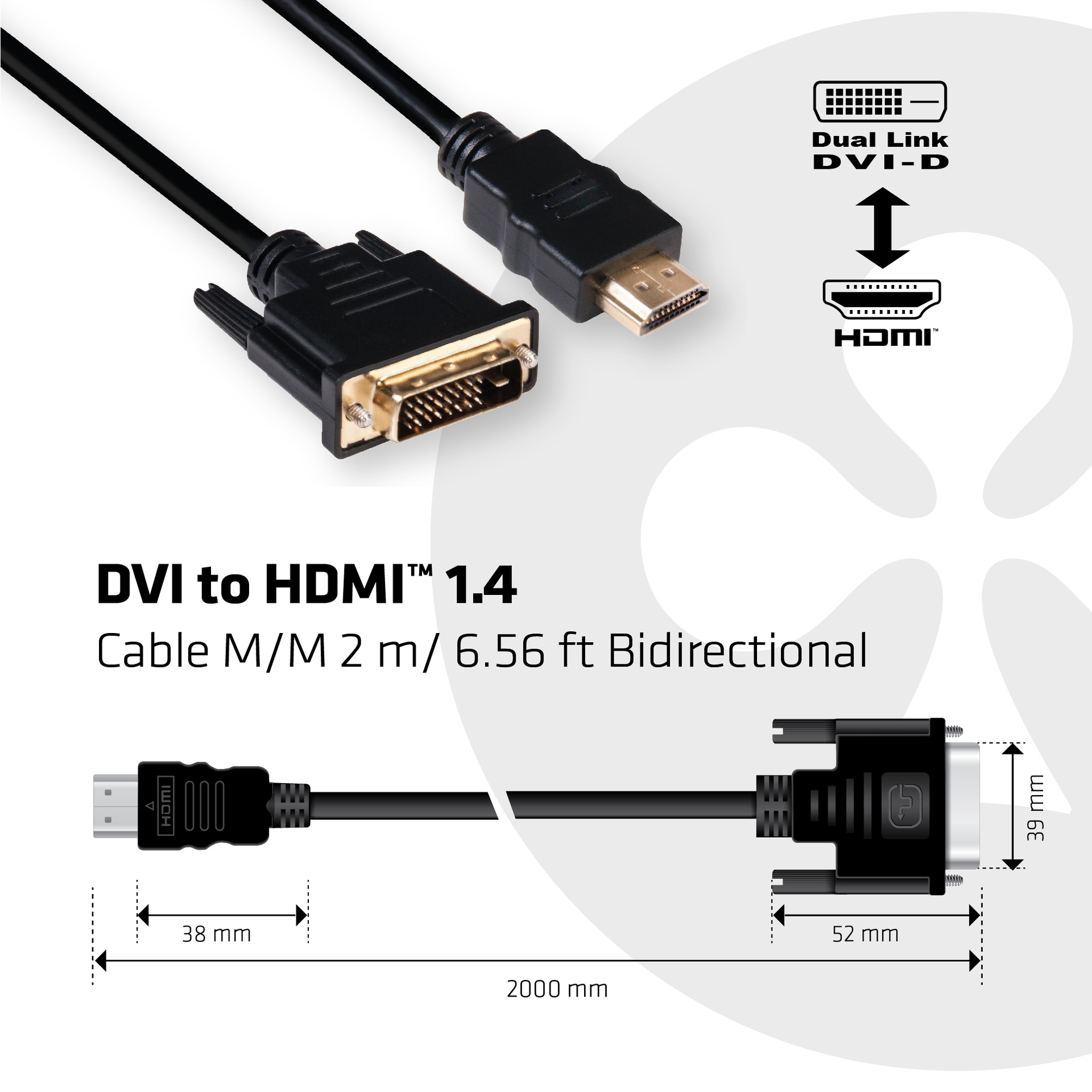 DVI to HDMI™ 1.4 Cable M/M 2m/ 6.56ft Bidirectional - Image 3