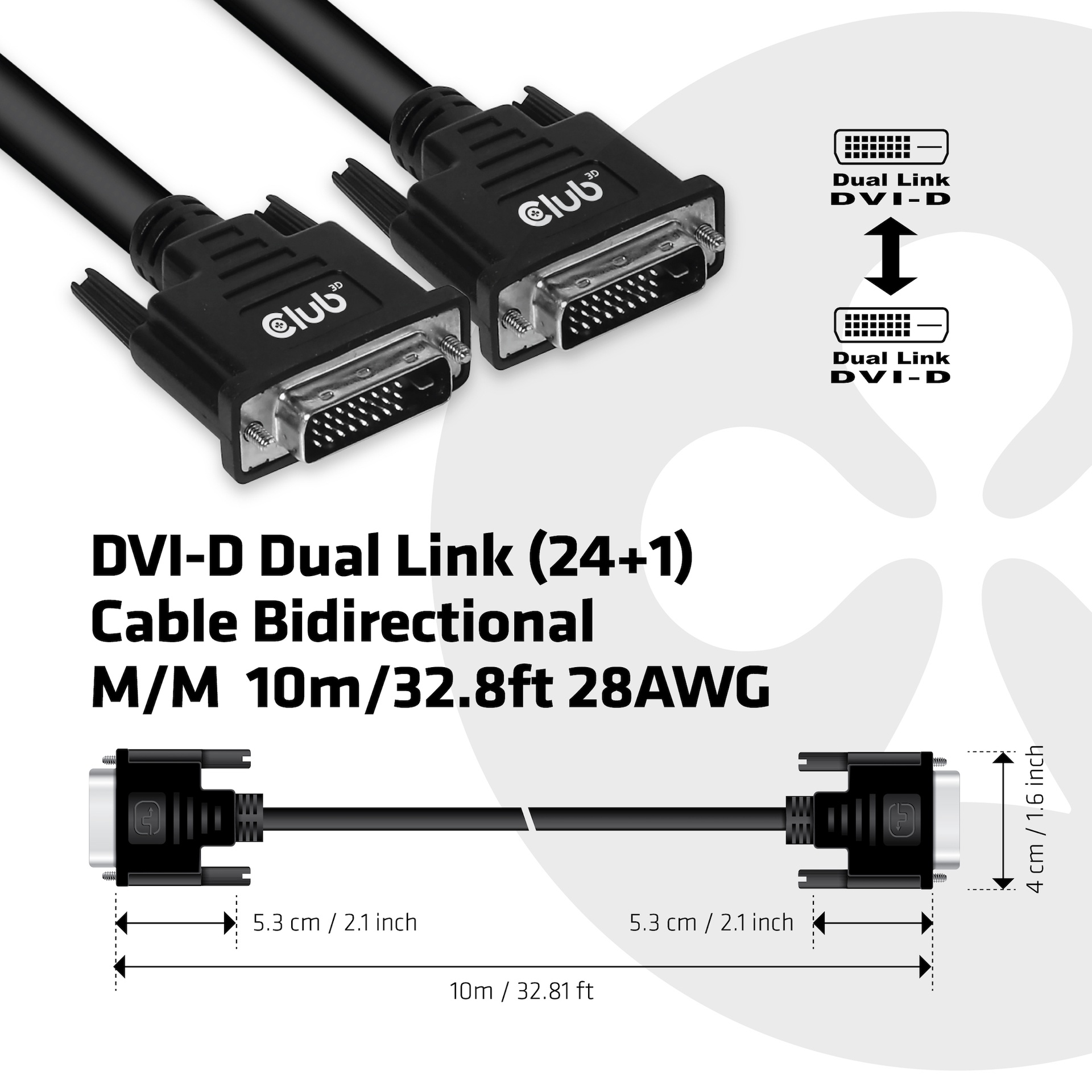 DVI-D Dual Link (24+1) Cable Bidirectional M/M 10m/32.8ft 28AWG - Image 4