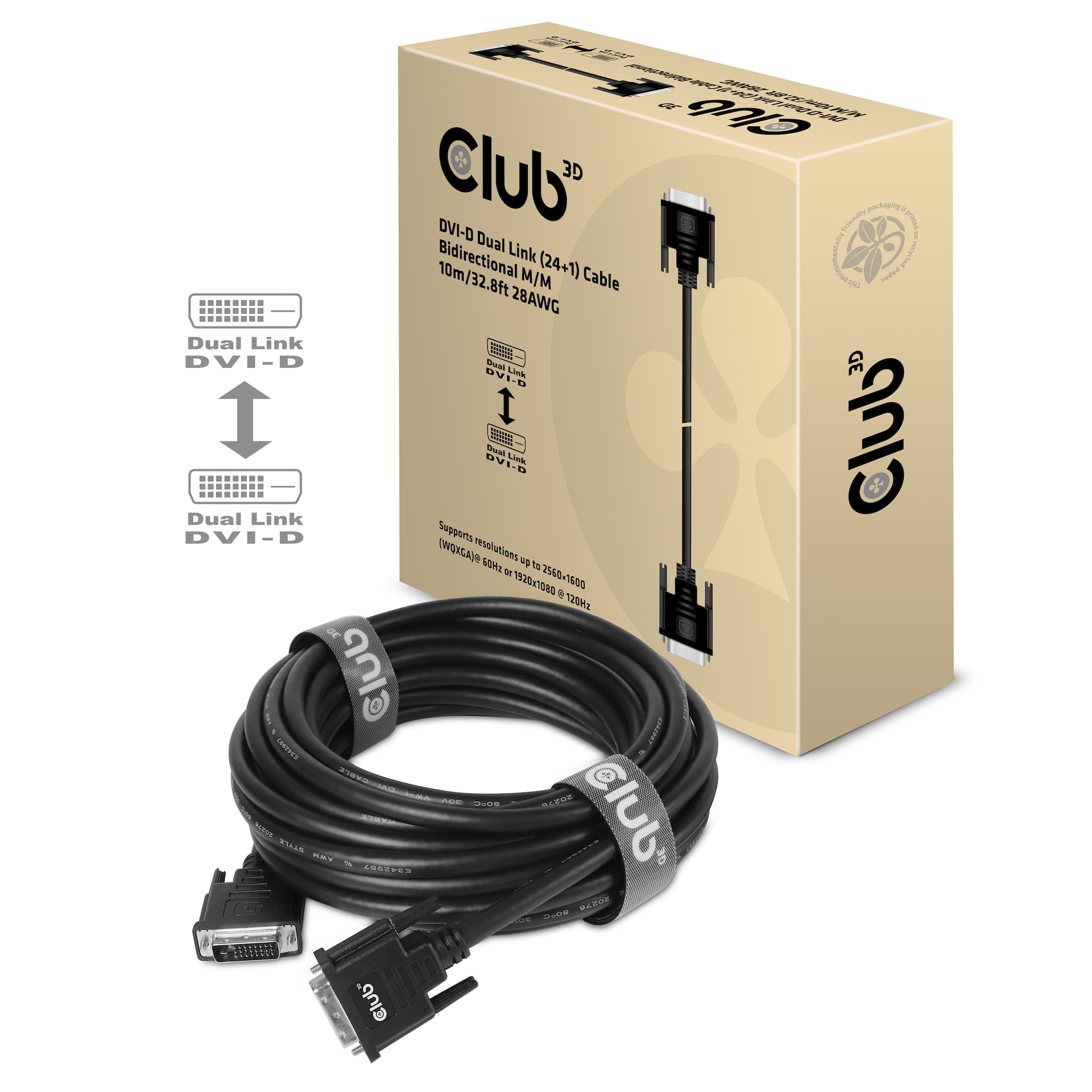 DVI-D Dual Link (24+1) Cable Bidirectional M/M 10m/32.8ft 28AWG