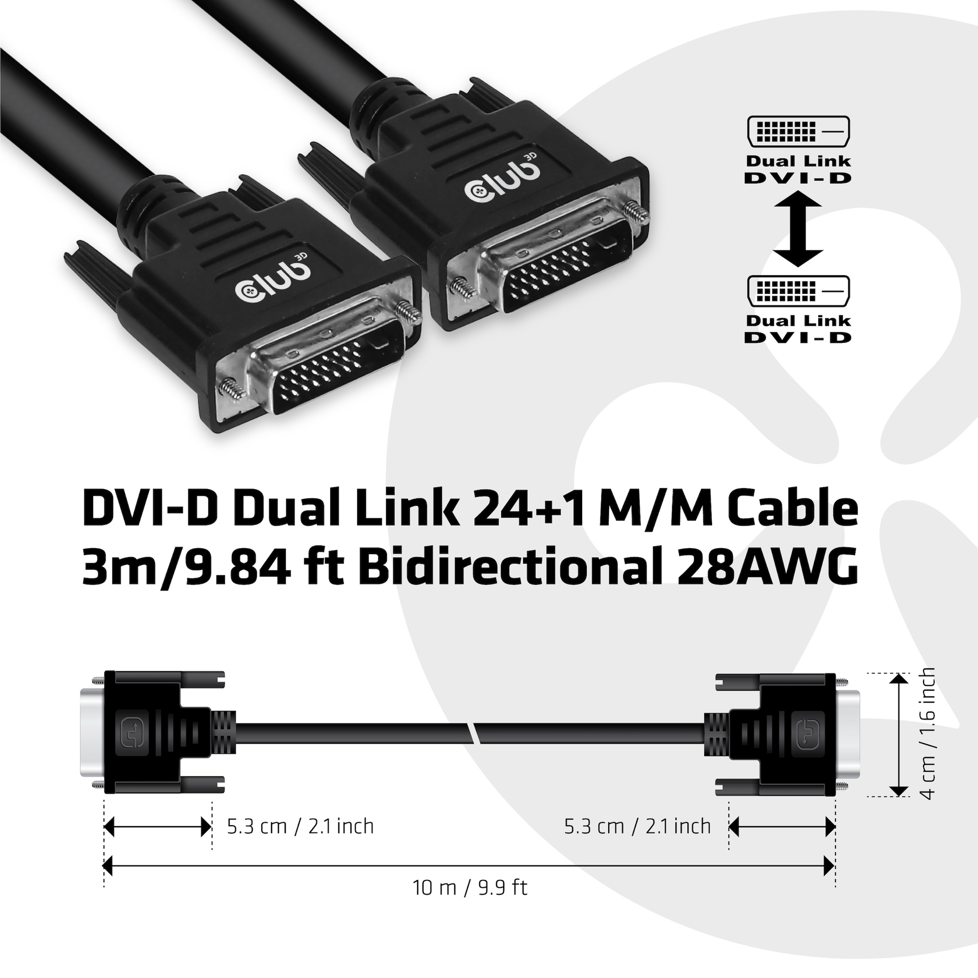 DVI-D Dual Link 24+1 M/M Cable 3m/9.84ft Bidirectional 28AWG - Image 3