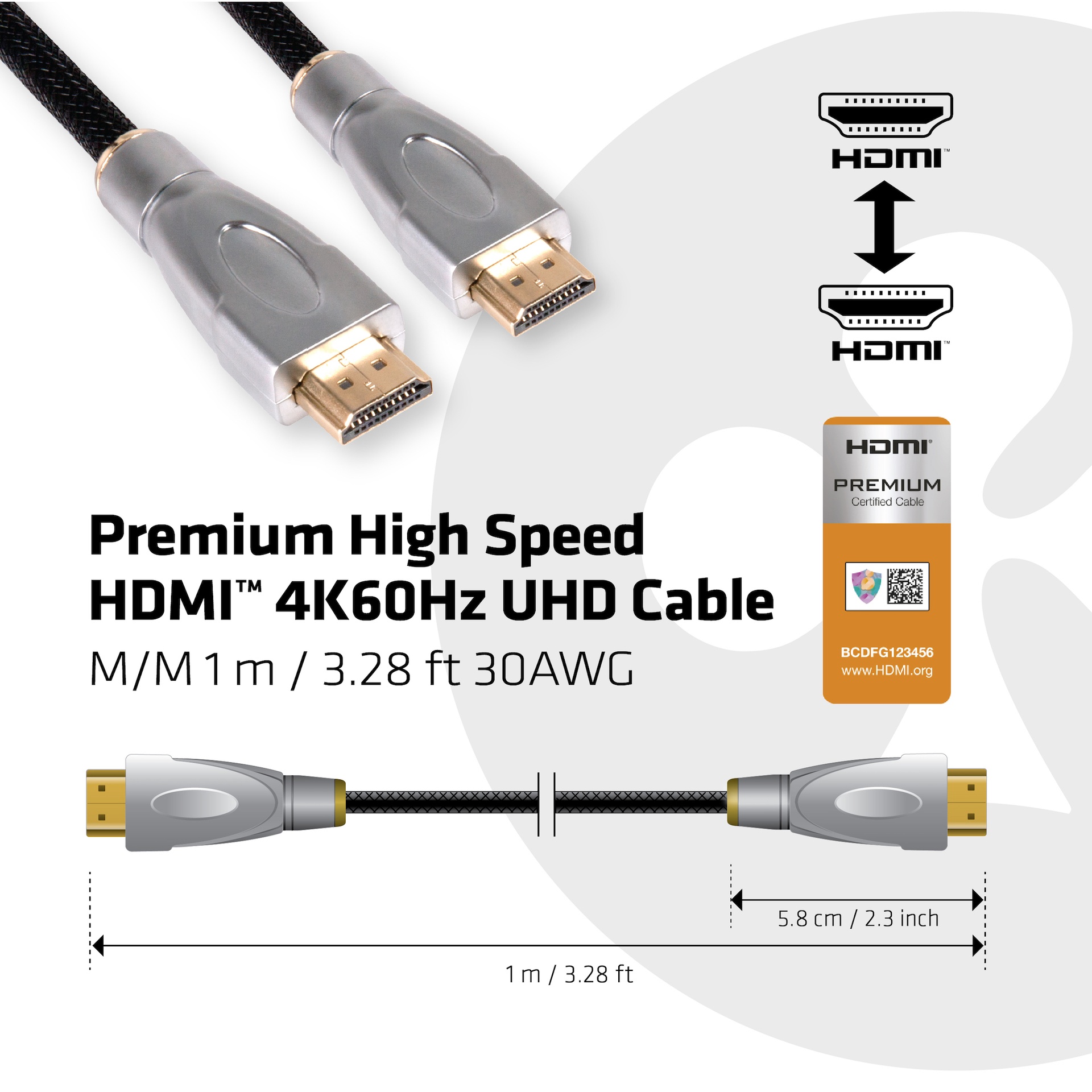 Premium High Speed HDMI™ 4K60Hz UHD Cable M/M 1 m / 3.28 ft 30AWG - Image 2