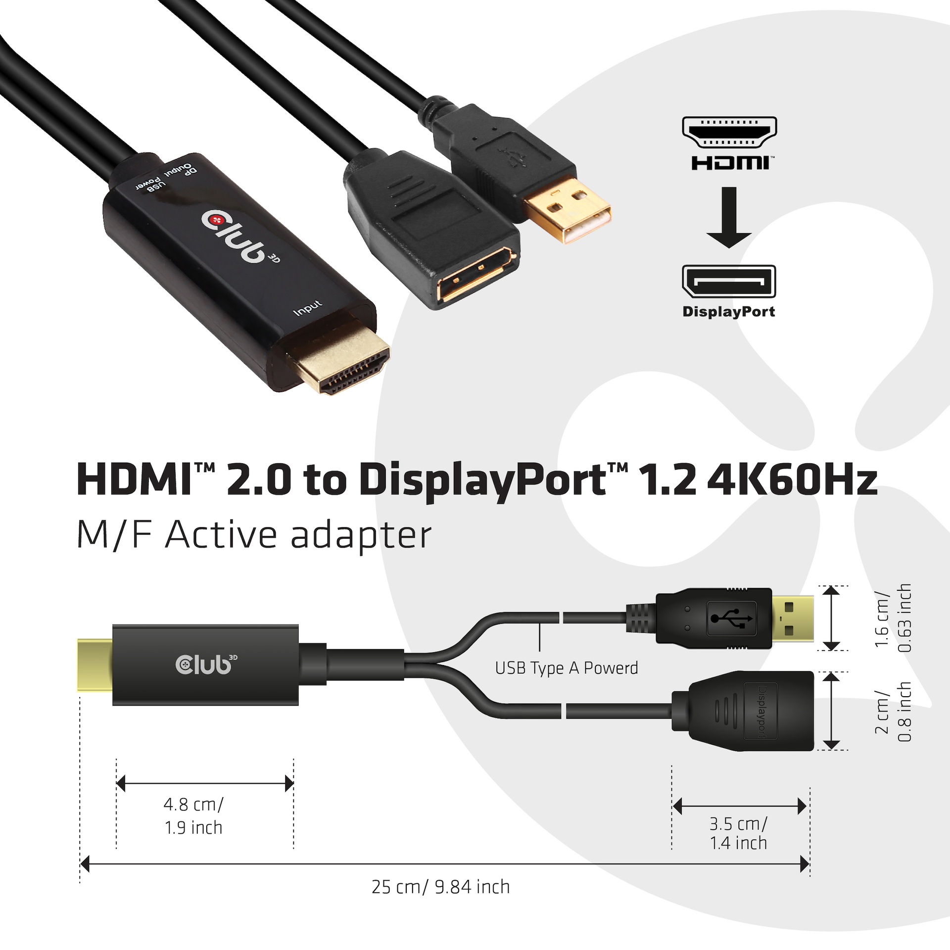 HDMI™ to DisplayPort™ 4K60Hz M/F Active Adapter - Image 3