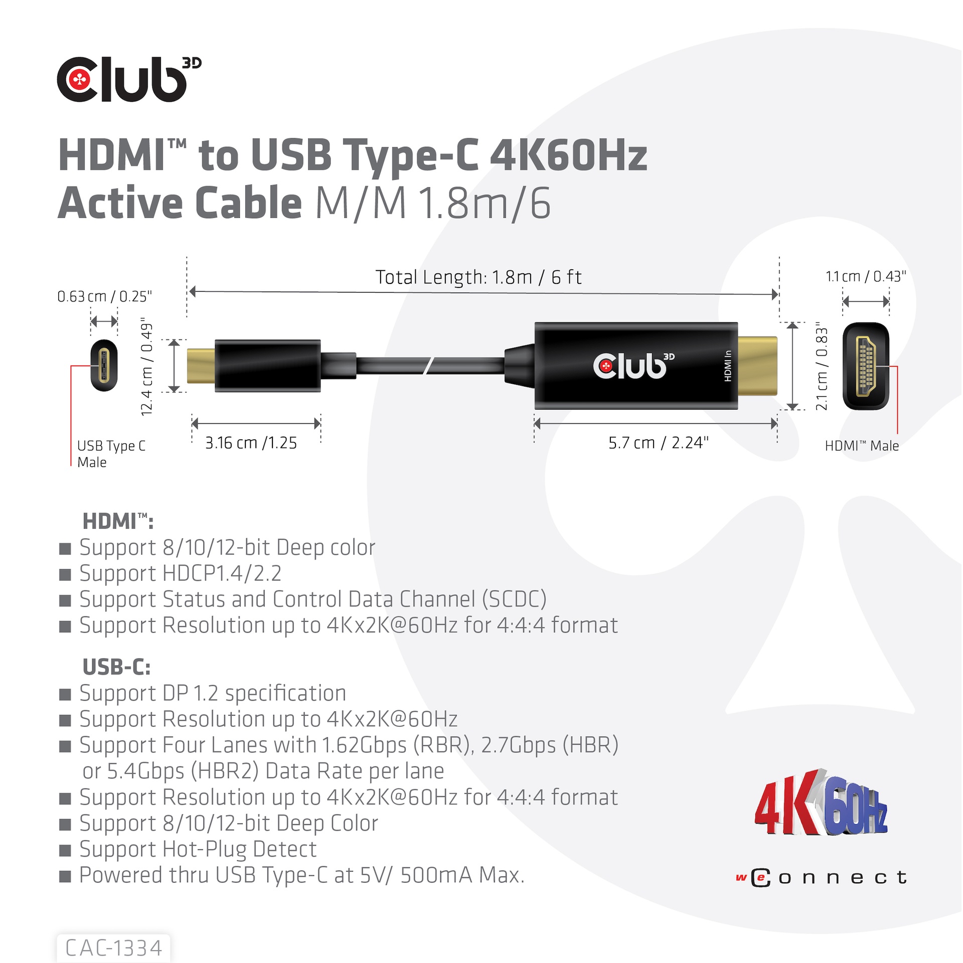 HDMI™ to USB -C® 4K60Hz Active Cable M/M 1.8m/6 ft - Image 3