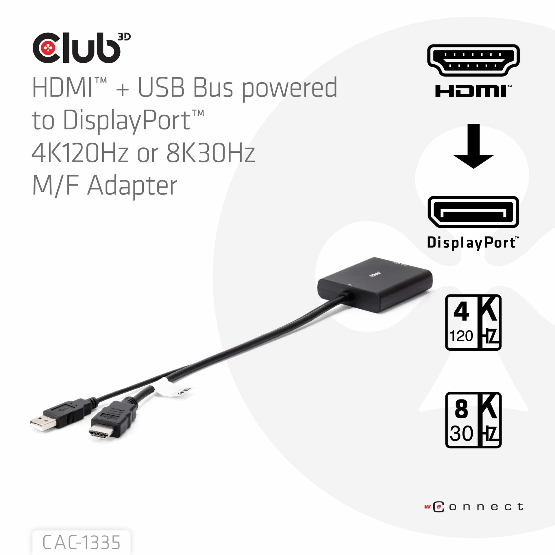 HDMI™ + USB Bus powered to DisplayPort™ 4K120Hz or 8K30Hz M/F Adapter - Image 2