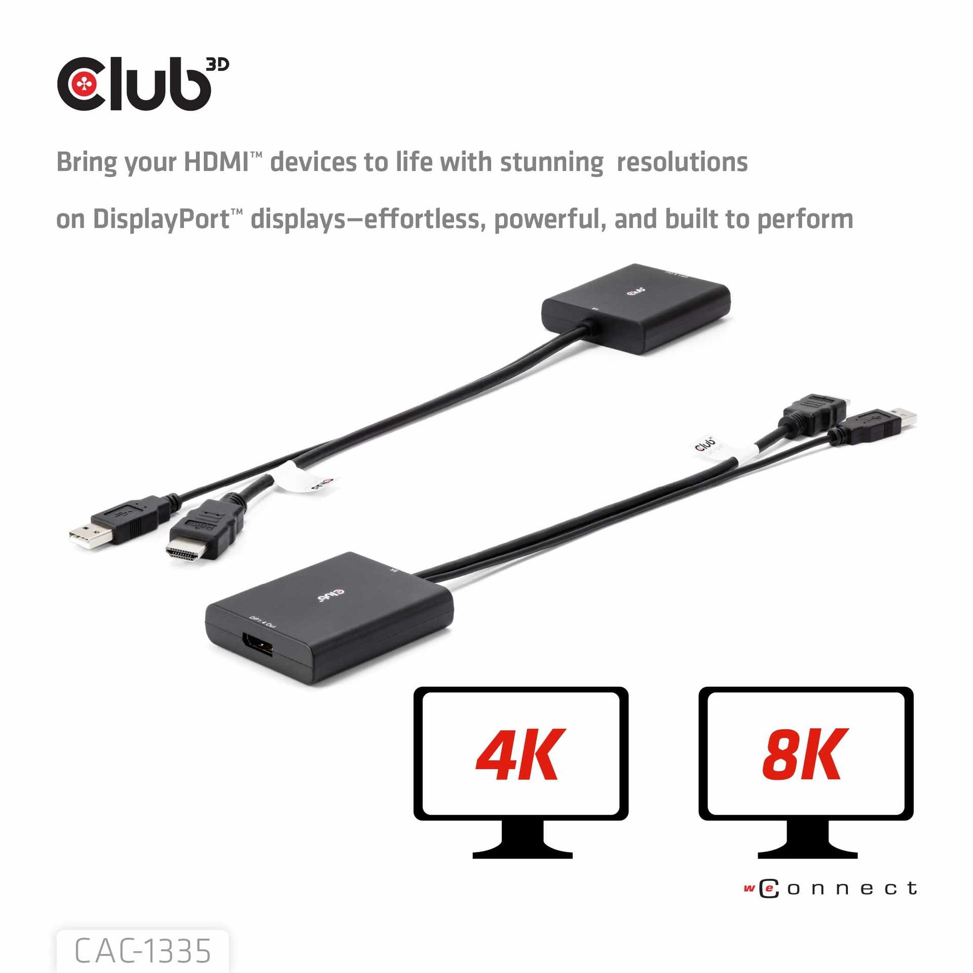 HDMI™ + USB Bus powered to DisplayPort™ 4K120Hz or 8K30Hz M/F Adapter - Image 4
