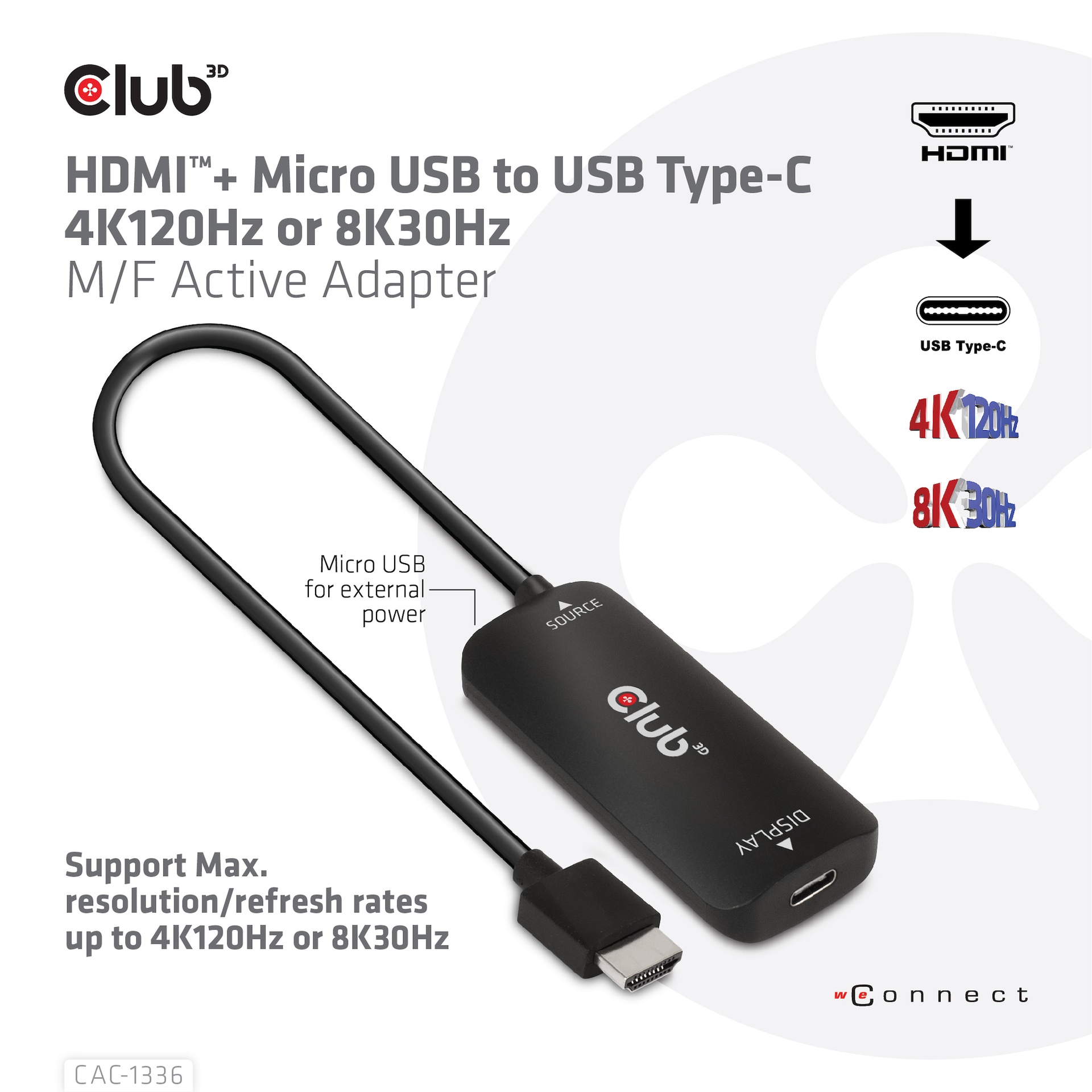 HDMI™ + Micro USB to USB-C® 4K120Hz or 8K30Hz M/F Active Adapter - Image 2