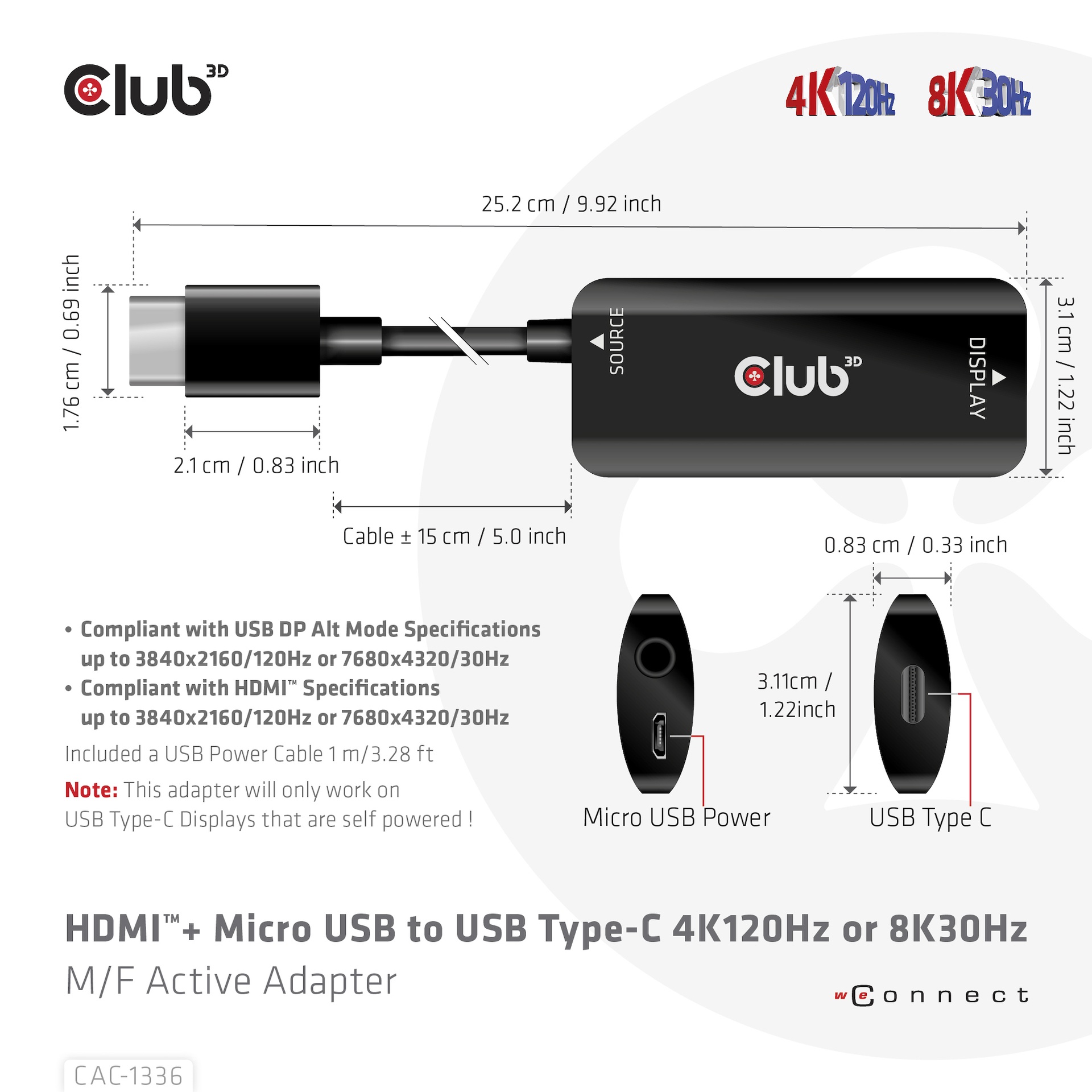 HDMI™ + Micro USB to USB-C® 4K120Hz or 8K30Hz M/F Active Adapter - Image 3