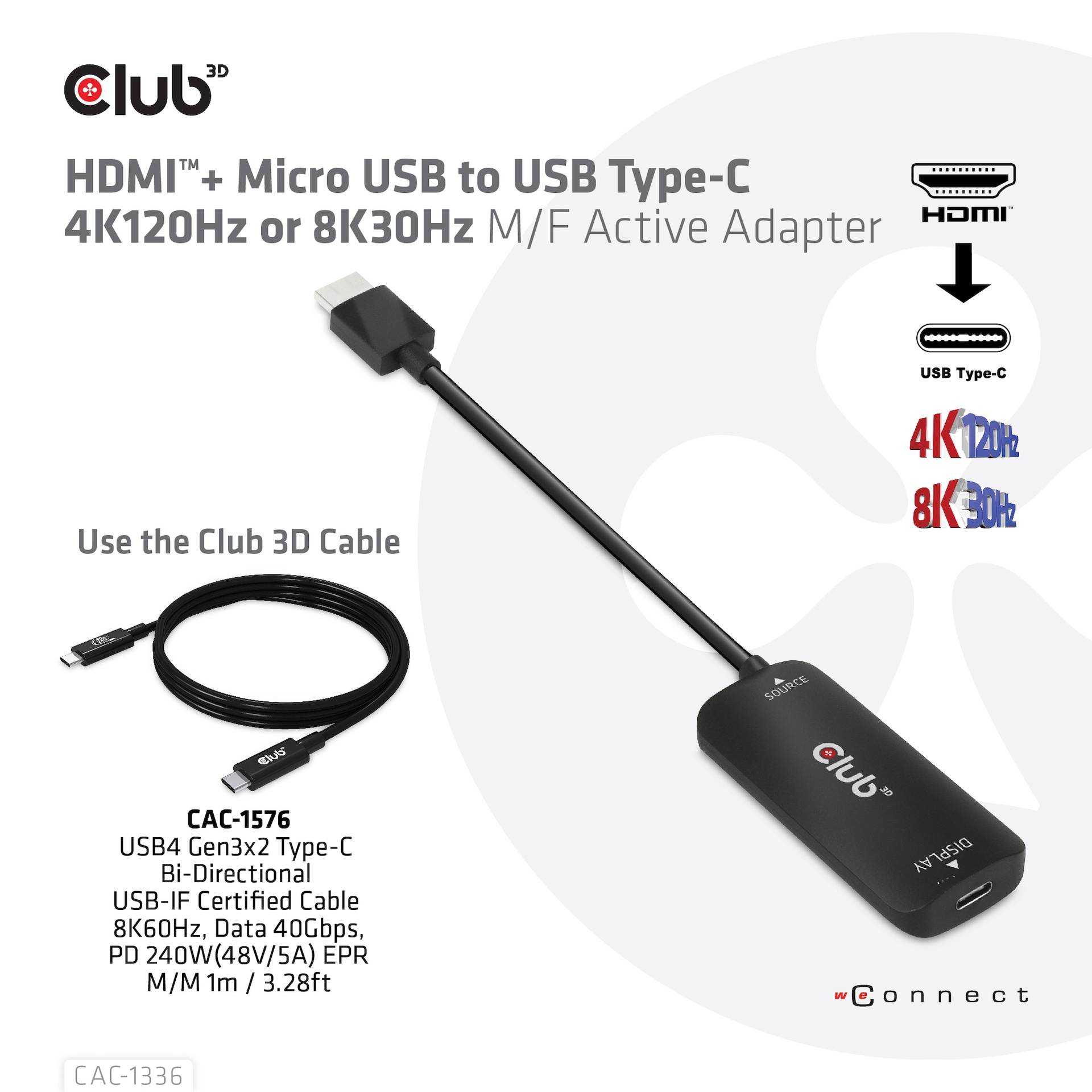 HDMI™ + Micro USB to USB-C® 4K120Hz or 8K30Hz M/F Active Adapter - Image 5