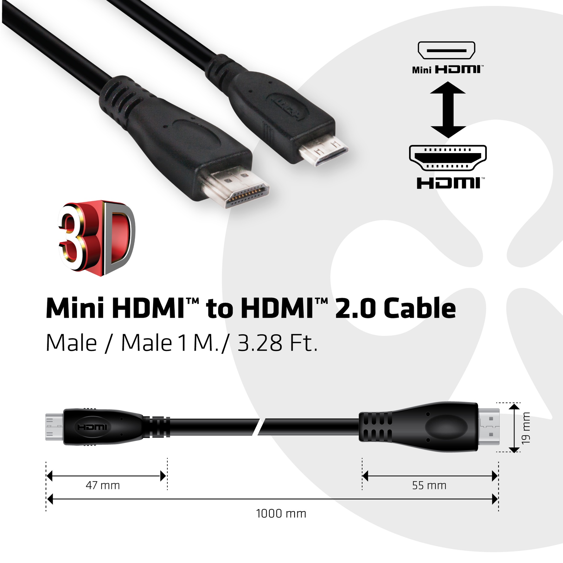 Mini HDMI™ to HDMI™ 4K60Hz Cable M/M 1 m/ 3.28 ft - Image 2