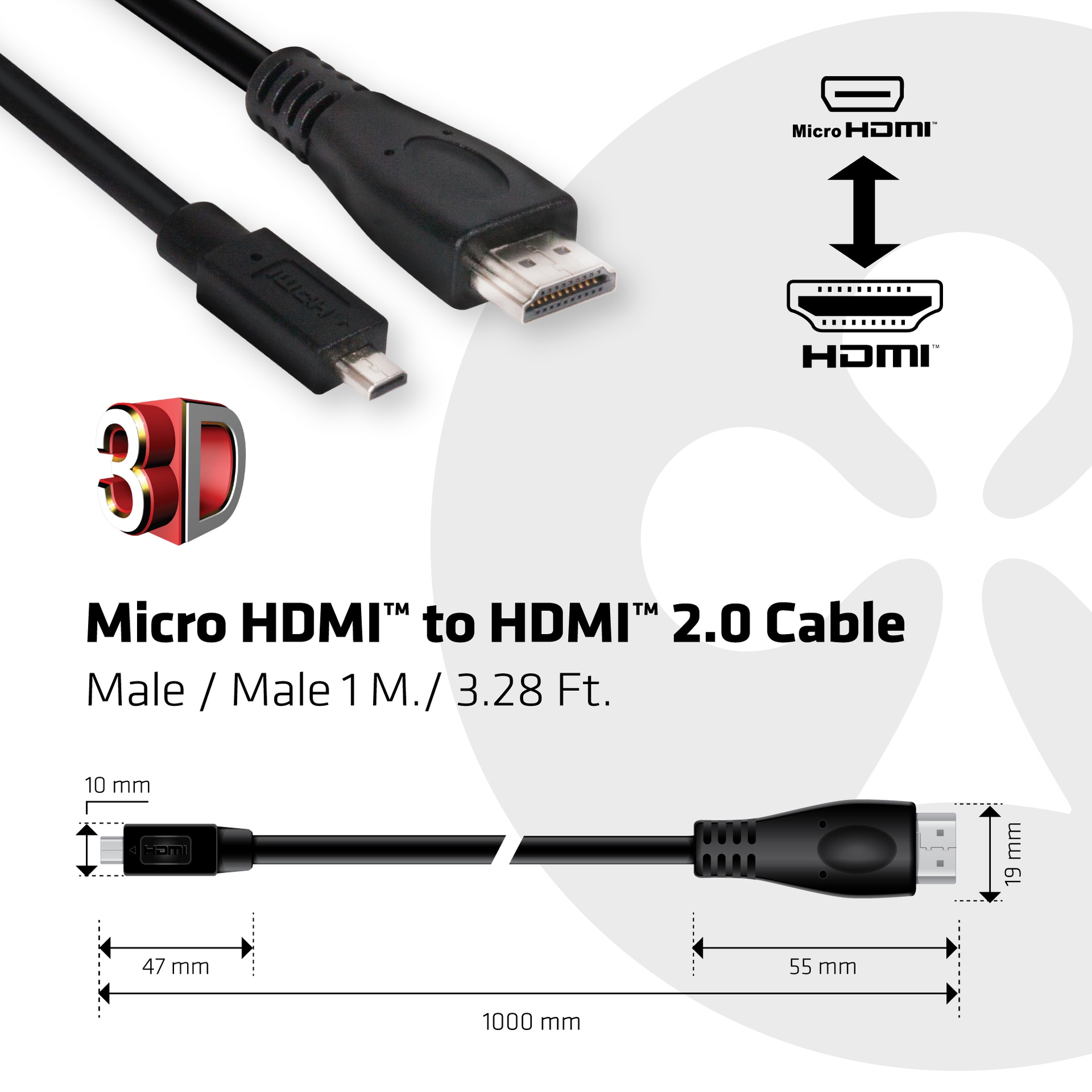 Micro HDMI™ to HDMI™ 4K60Hz Cable M/M 1m/3.28ft - Image 4