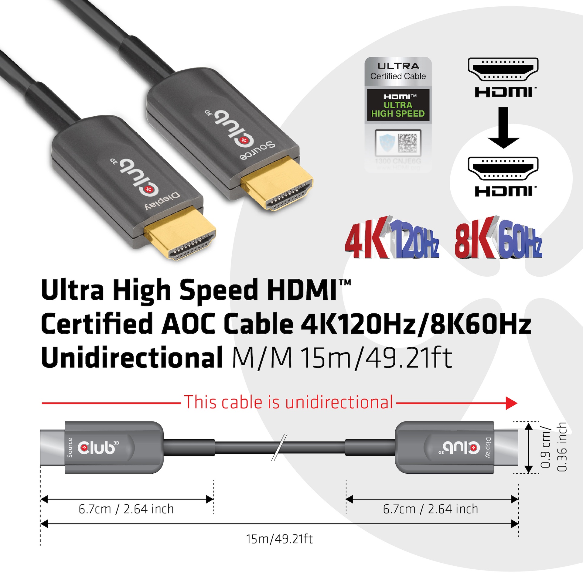 Ultra High Speed HDMI™ Certified AOC Cable 4K120Hz/8K60Hz Unidirectional M/M 15m/49.21ft - Image 2