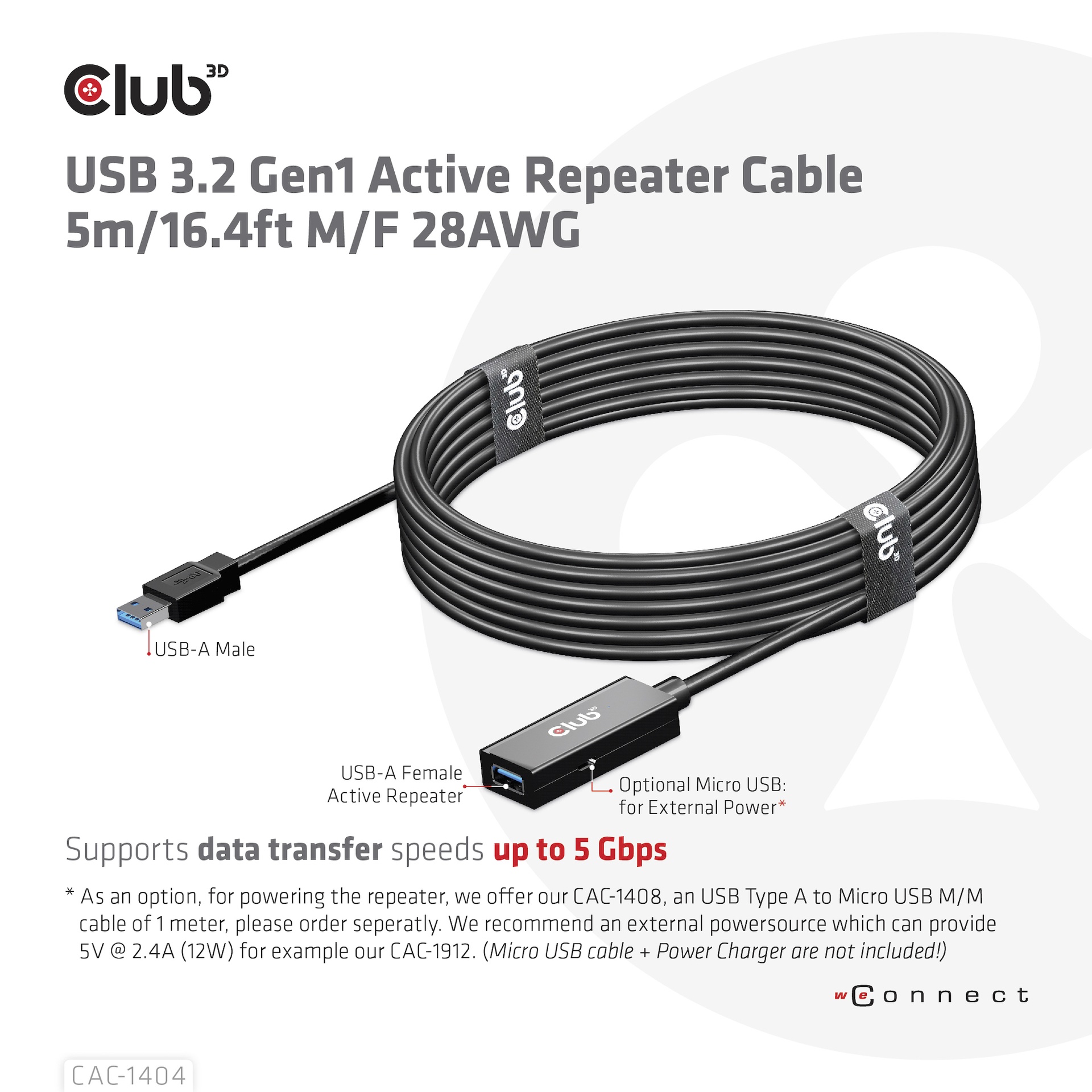 USB-A 5Gbps Active Repeater Cable 5m/ 16.4 ft M/F 28AWG USB 3.2 GEN 1 - Image 5