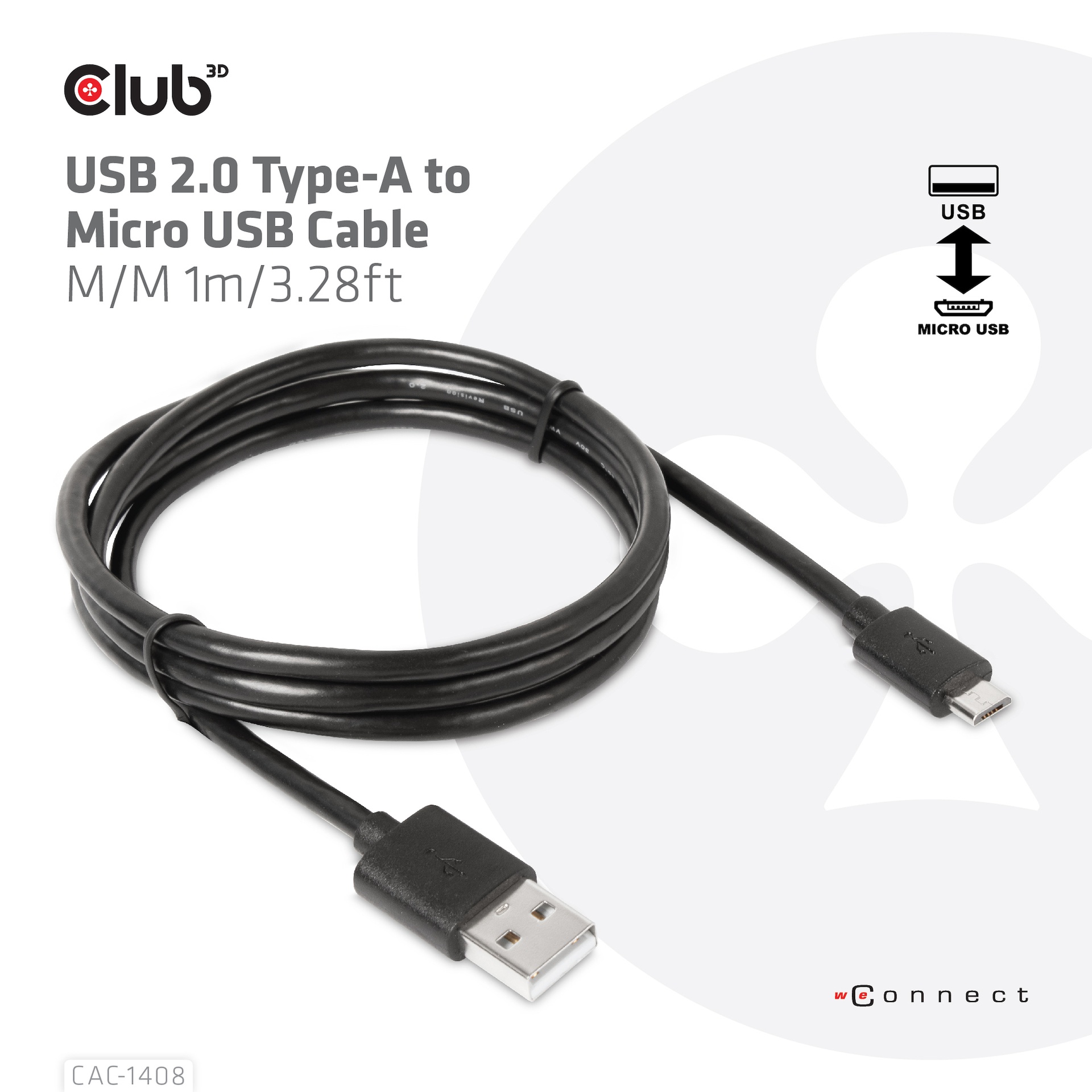 USB-A 480Mbps to Micro USB Cable M/M 1m /3.28ft - Image 2