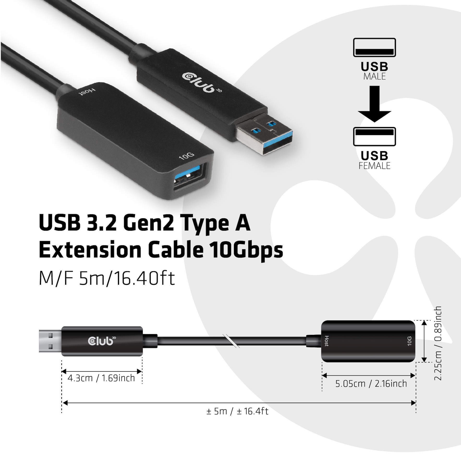 USB-A Extension Cable 10Gbps M/F 5m/16.40ft USB 3.2 GEN 2 - Image 2