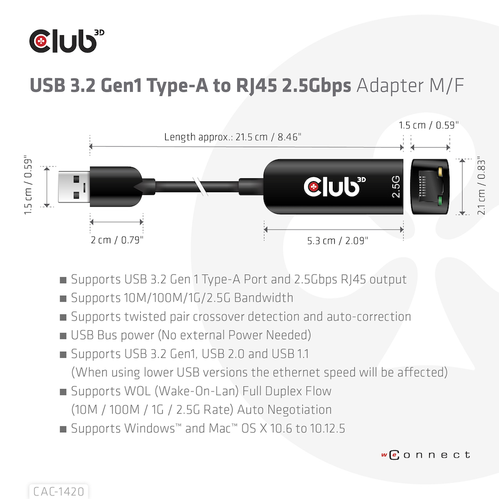 USB-A 5Gbps to RJ45 Ethernet 2.5G Adapter M/F - Image 3