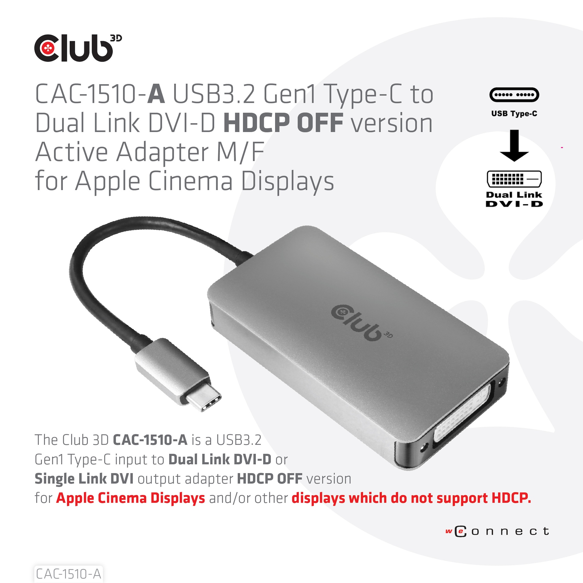 USB-C® to Dual Link DVI-D HDCP OFF version Active Adapter M/F for Apple Cinema Displays - Image 2