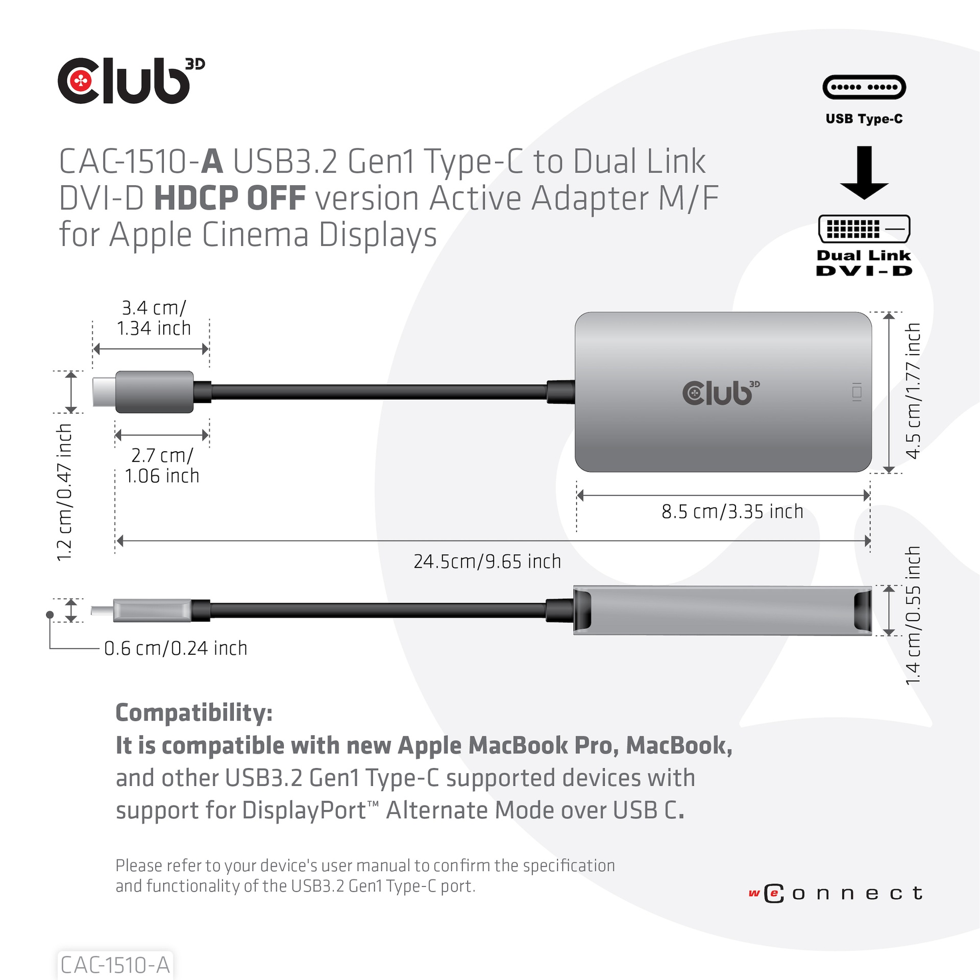 USB-C® to Dual Link DVI-D HDCP OFF version Active Adapter M/F for Apple Cinema Displays - Image 4