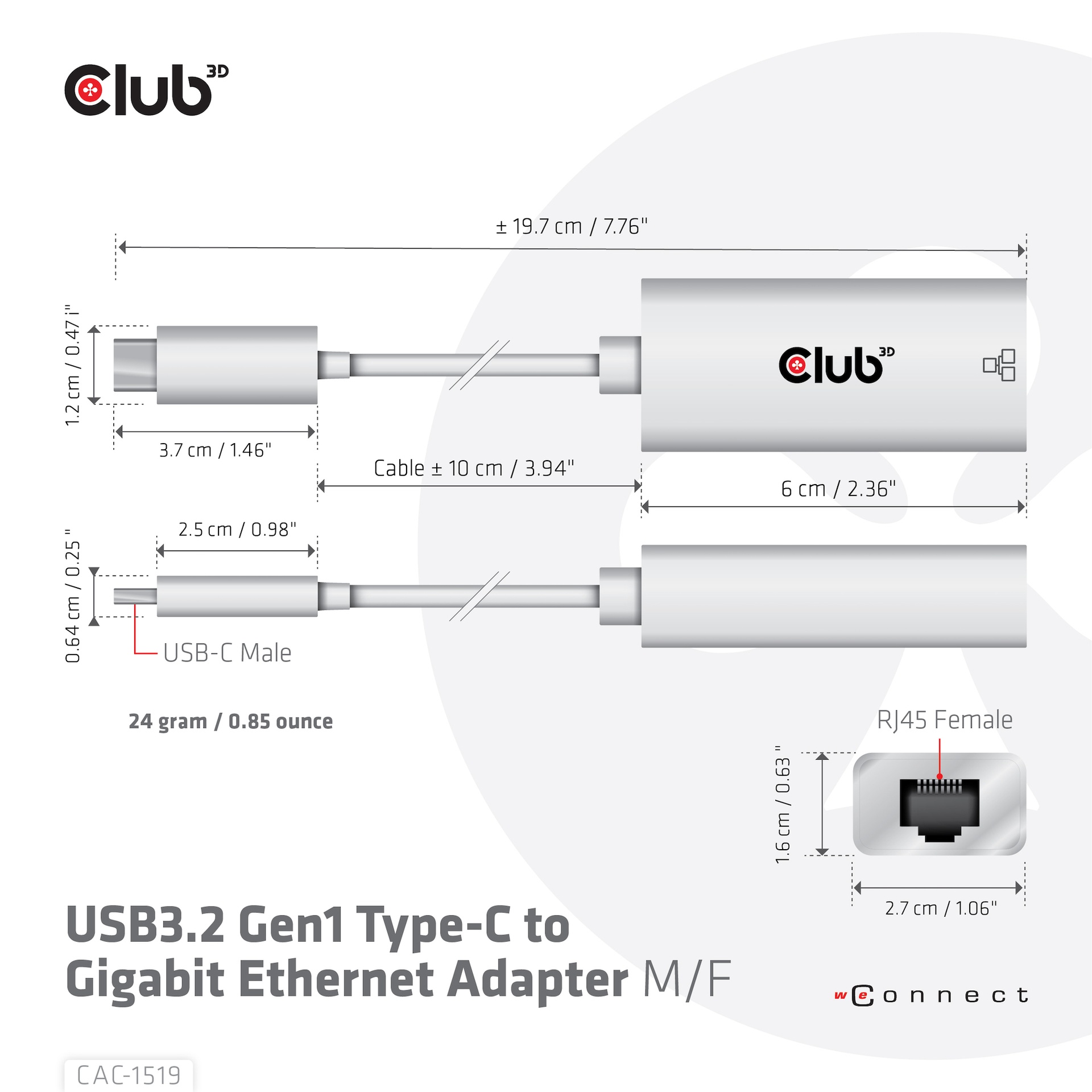 USB-C® RJ45 Ethernet 1G Adapter M/F USB 3.2 GEN 1 - Image 3