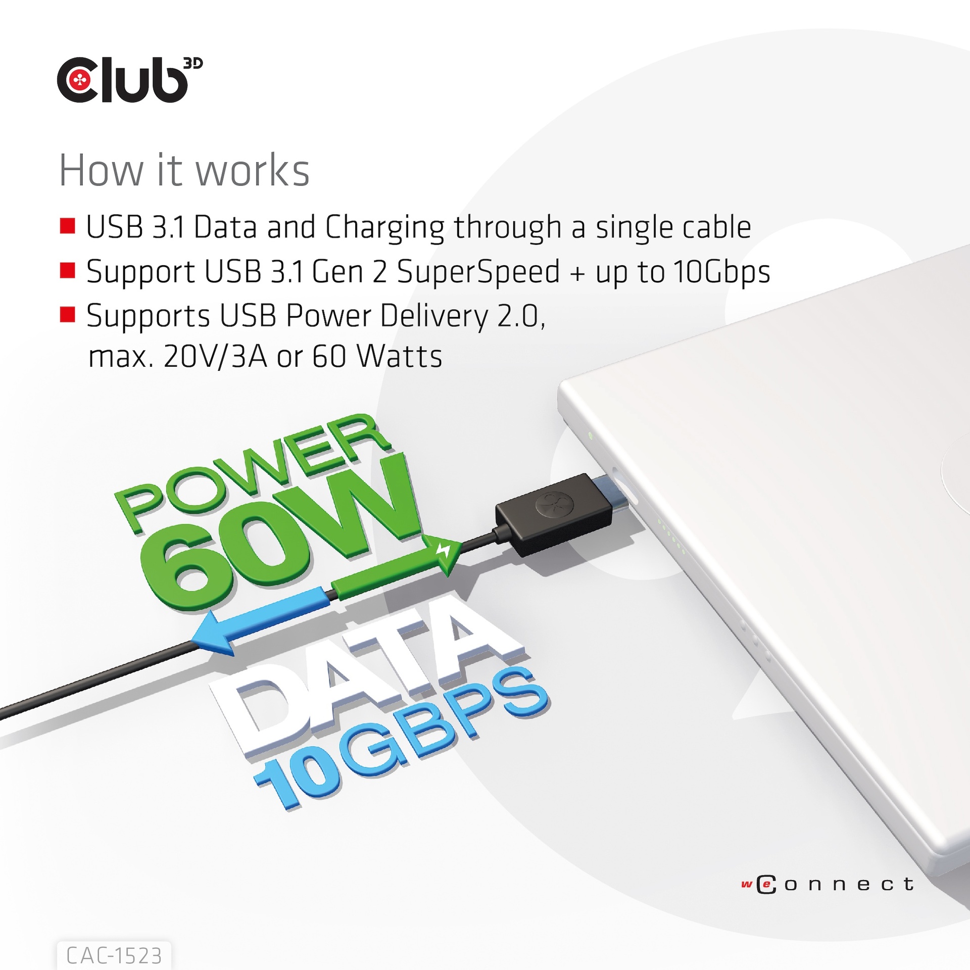 USB-C® to -A Cable 10Gbps PD 60W M/M 1m/3.28ft USB 3.1 - Image 4