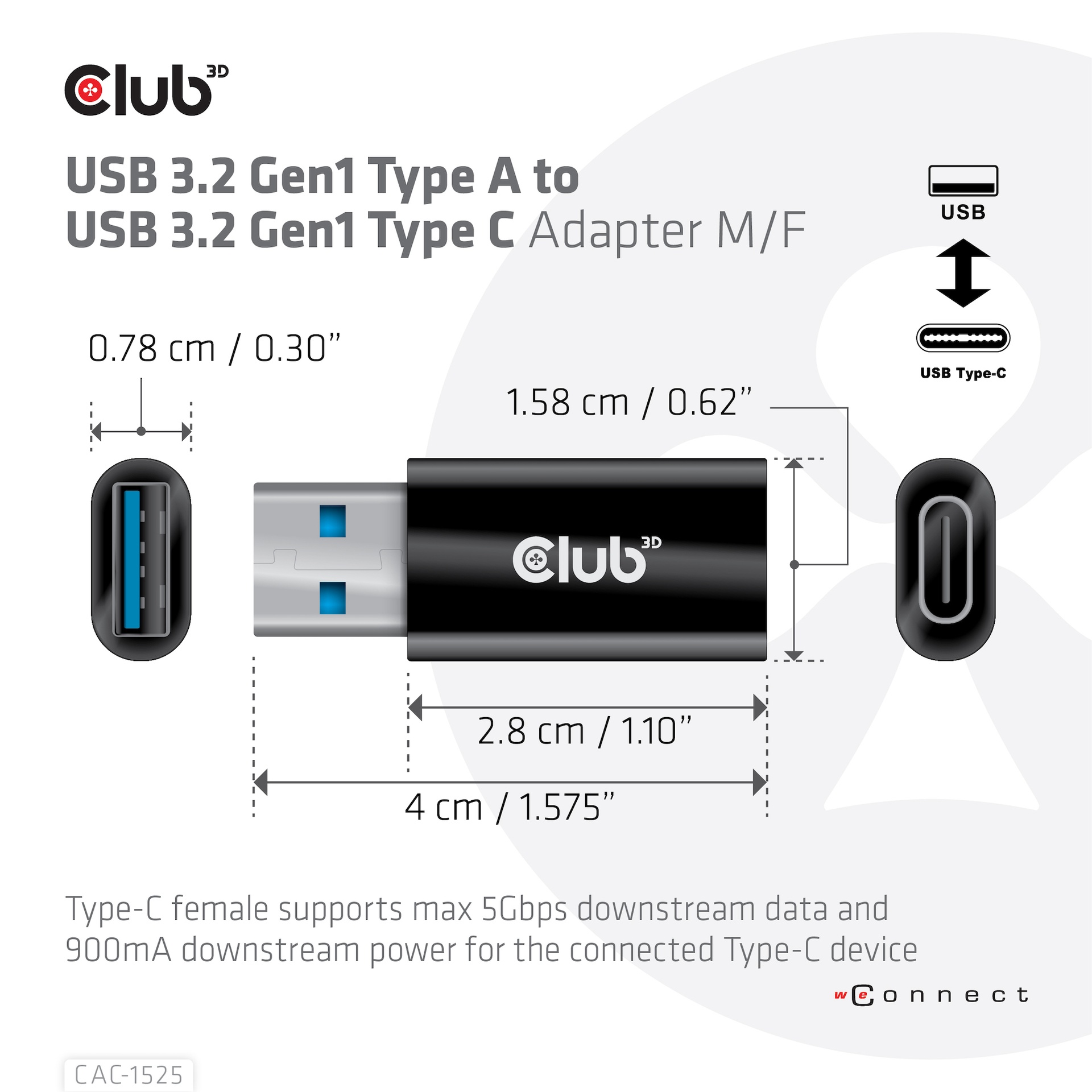 USB-A 5Gbps to USB-C® Adapter M/F USB 3.2 GEN 1 - Image 4
