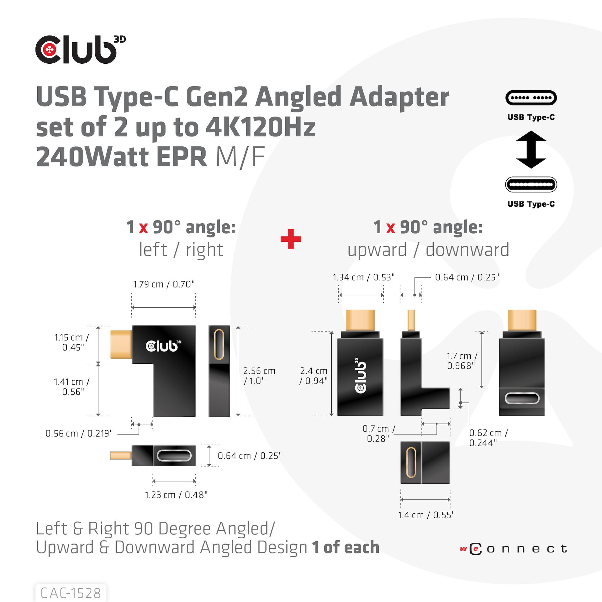 USB-C® 10Gbps Angled Adapter set of 2 up to 4K120Hz M/F - Image 3