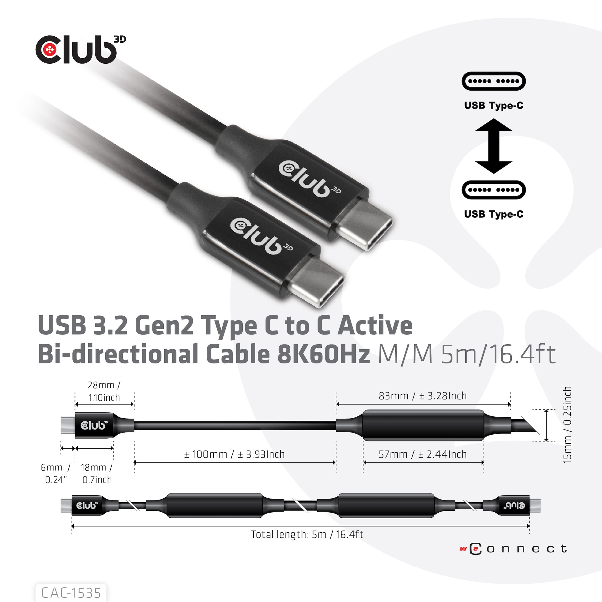 USB-C® to C Active 10Gbps Cable 8K60Hz M/M 5m/16.4ft USB 3.2 GEN 2 - Image 2