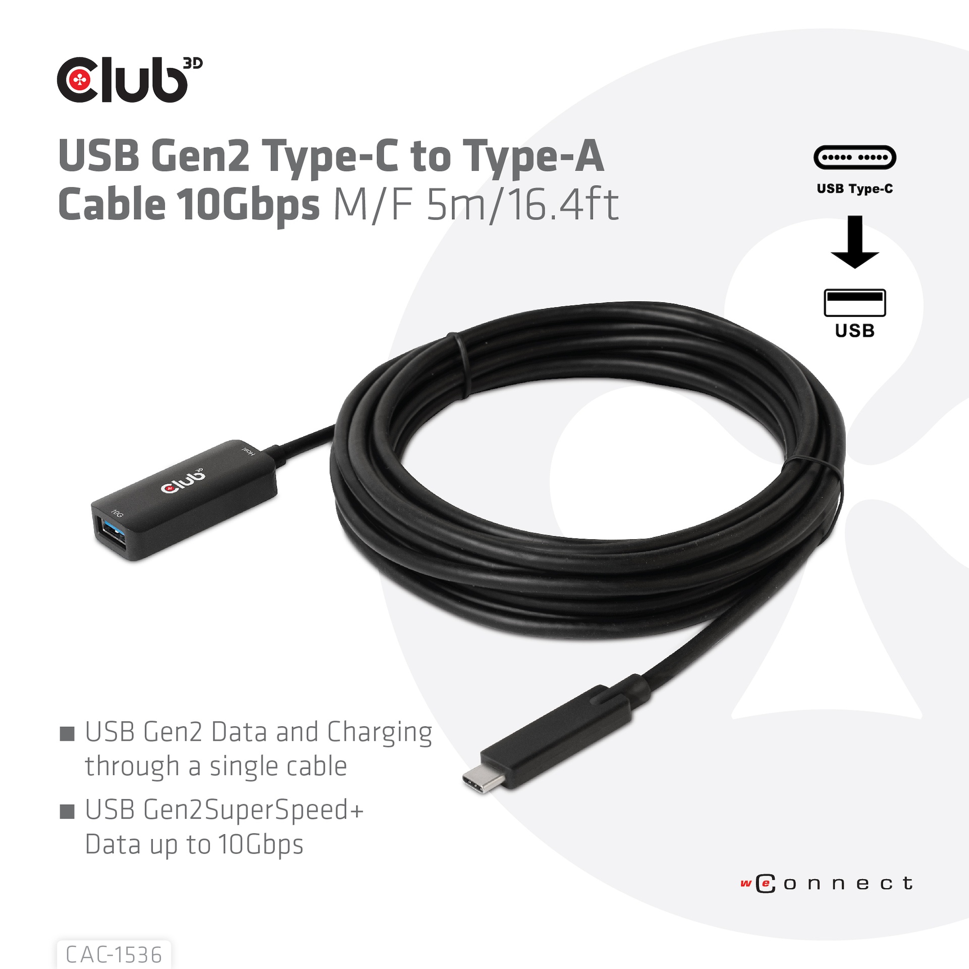 USB-C® 10Gbps to -A Cable M/F 5m/16.4ft USB 3.2 GEN 2 - Image 2