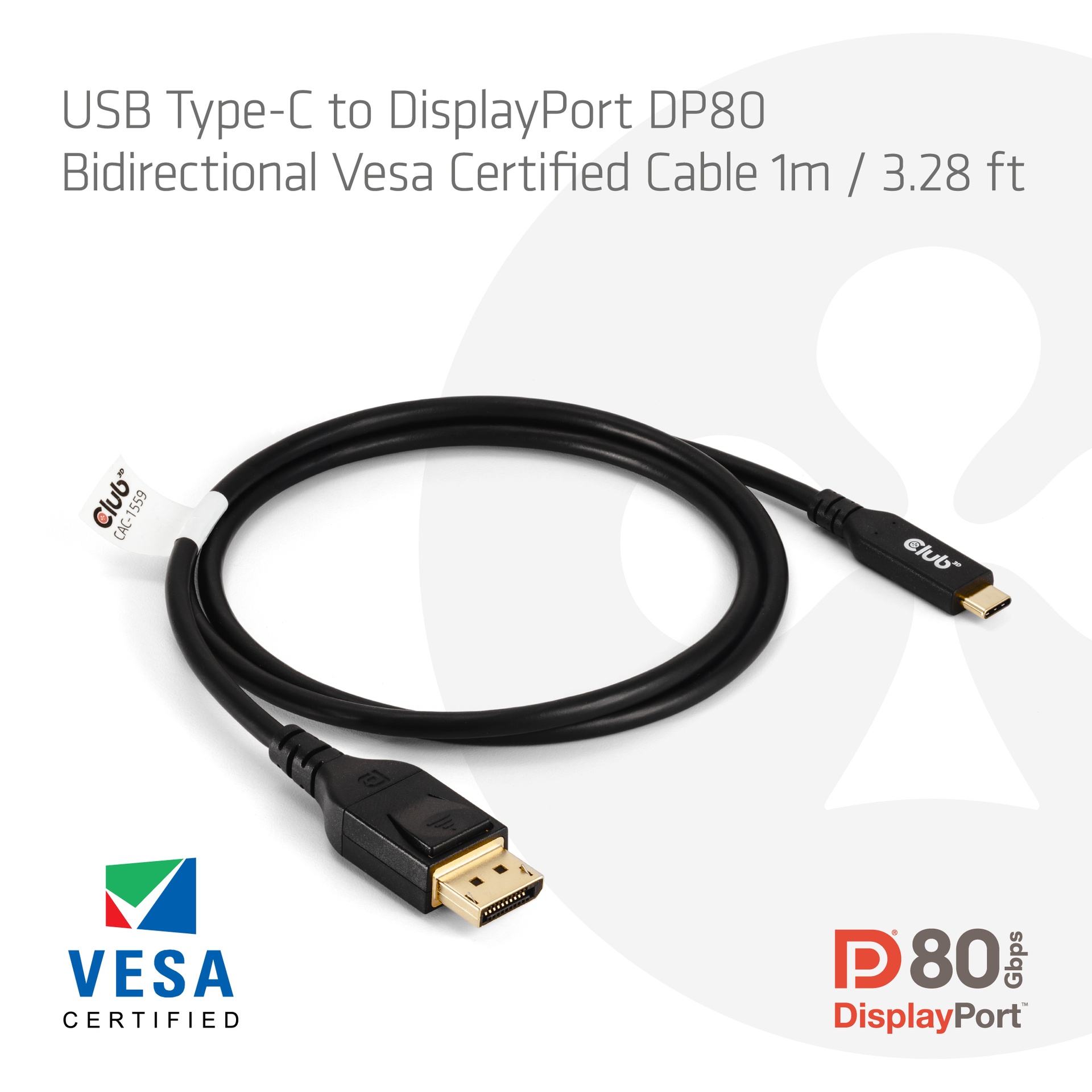 USB-C® to DisplayPort™ DP™80 Bidirectional Vesa Certified Cable 1m/ 3.28 ft - Image 2