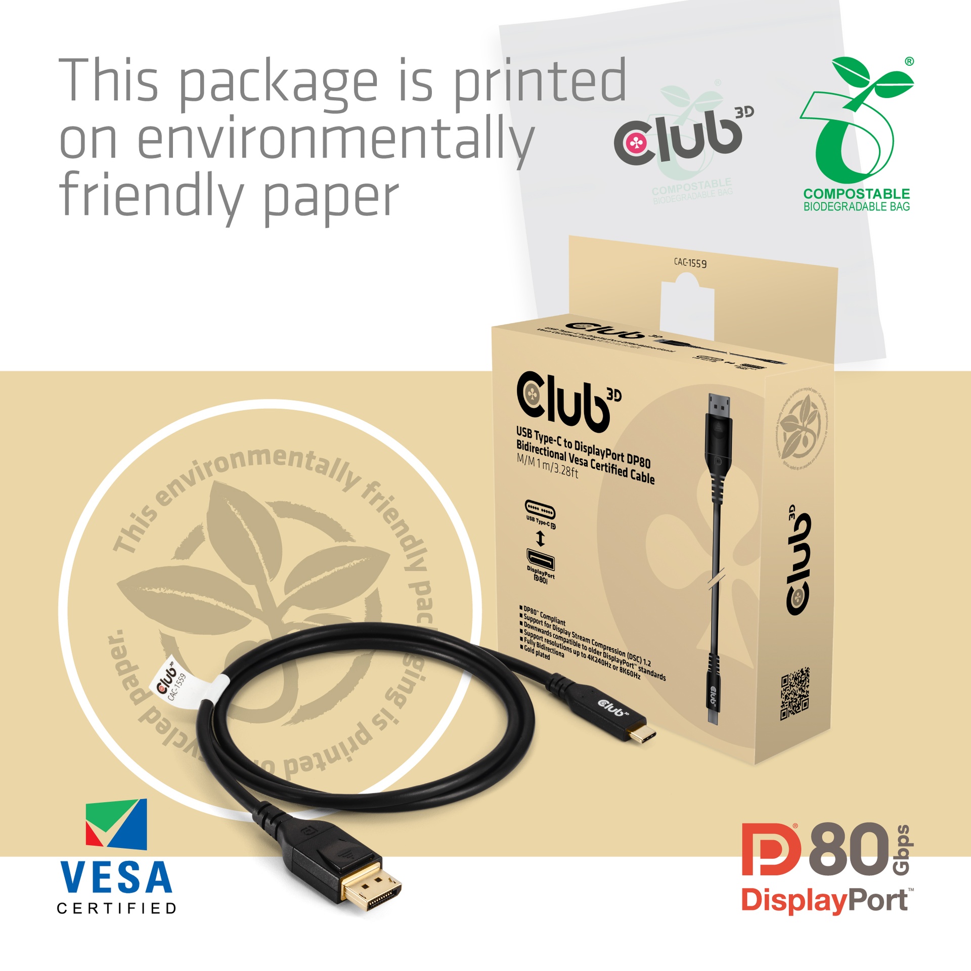 USB-C® to DisplayPort™ DP™80 Bidirectional Vesa Certified Cable 1m/ 3.28 ft - Image 6