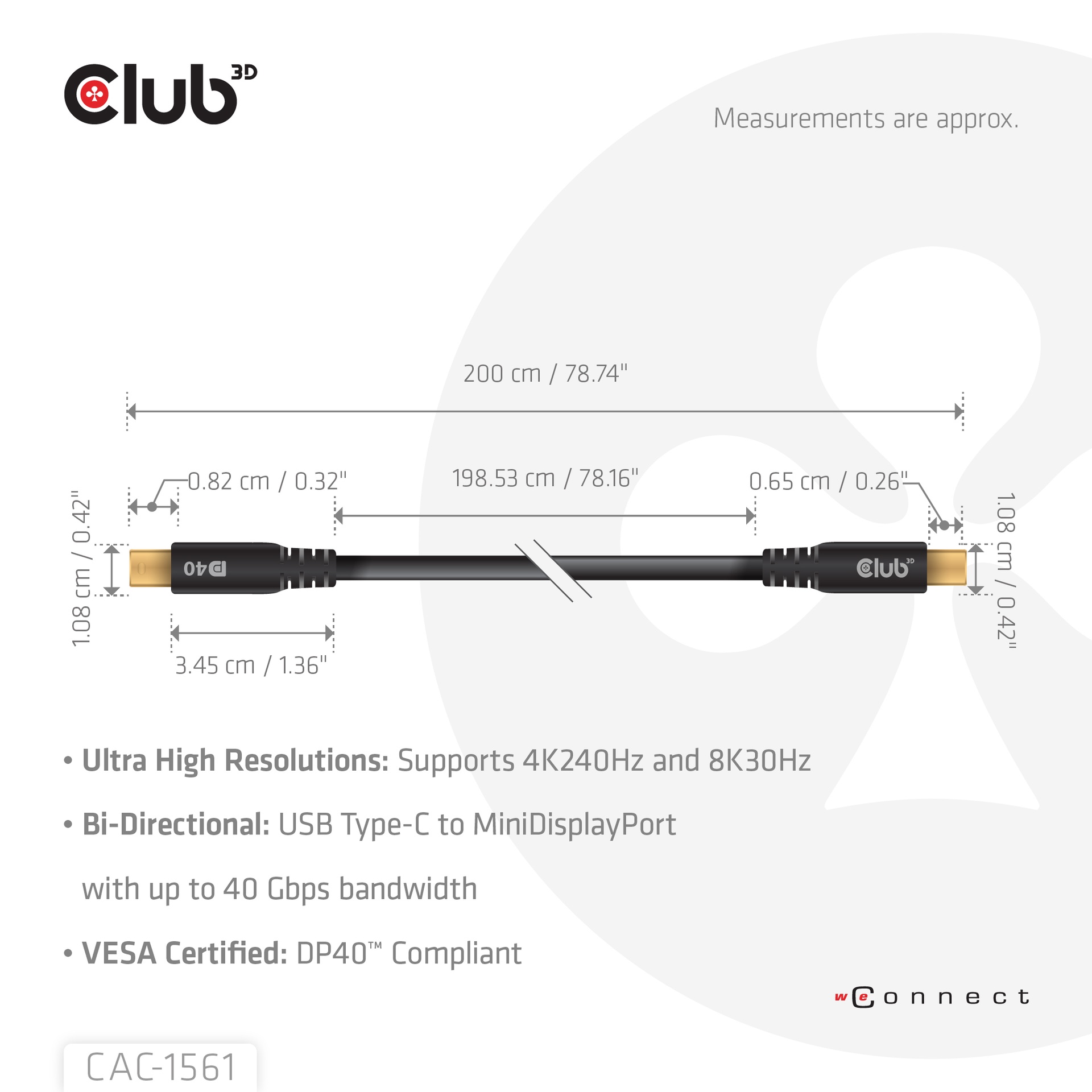 USB-C® to MiniDisplayPort™ DP™40 Bidirectional Vesa Certified Cable 2m/6.56ft - Image 3