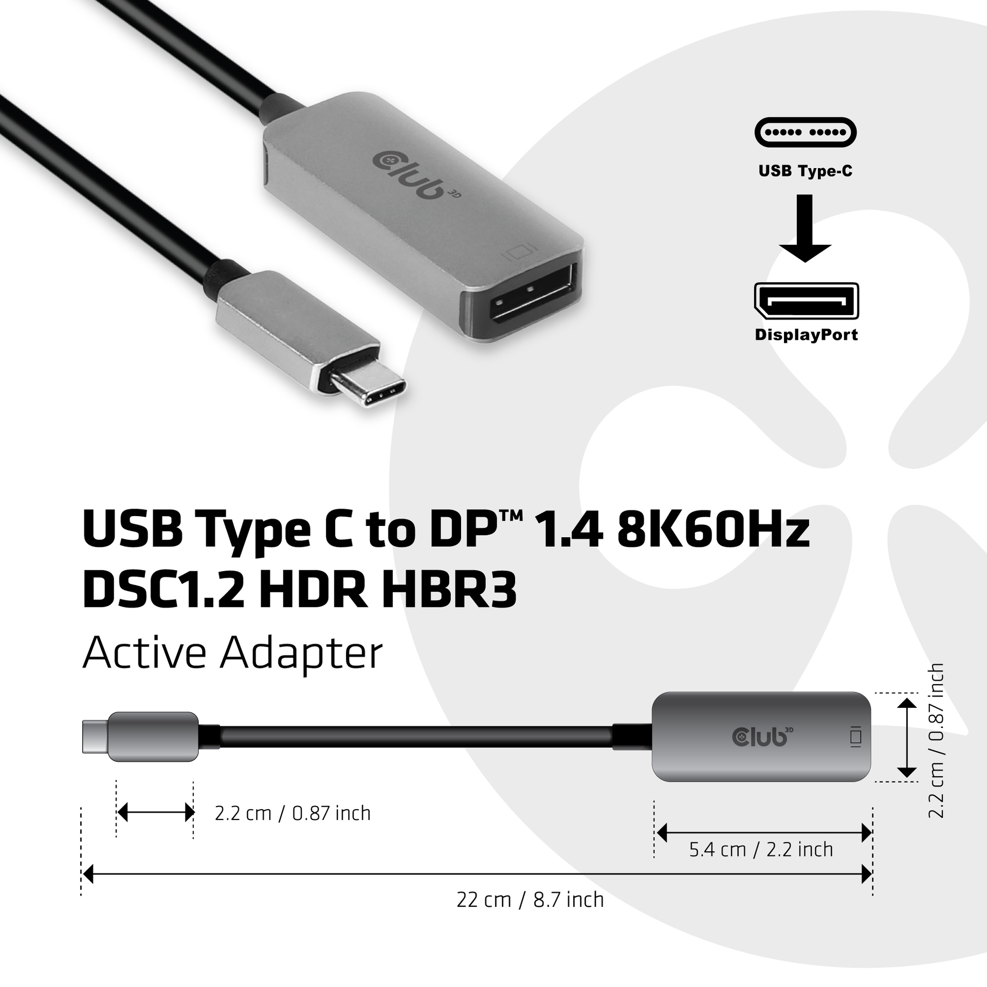 USB-C® to DisplayPort™ 1.4 8K60Hz HBR3 Active Adapter - Image 2