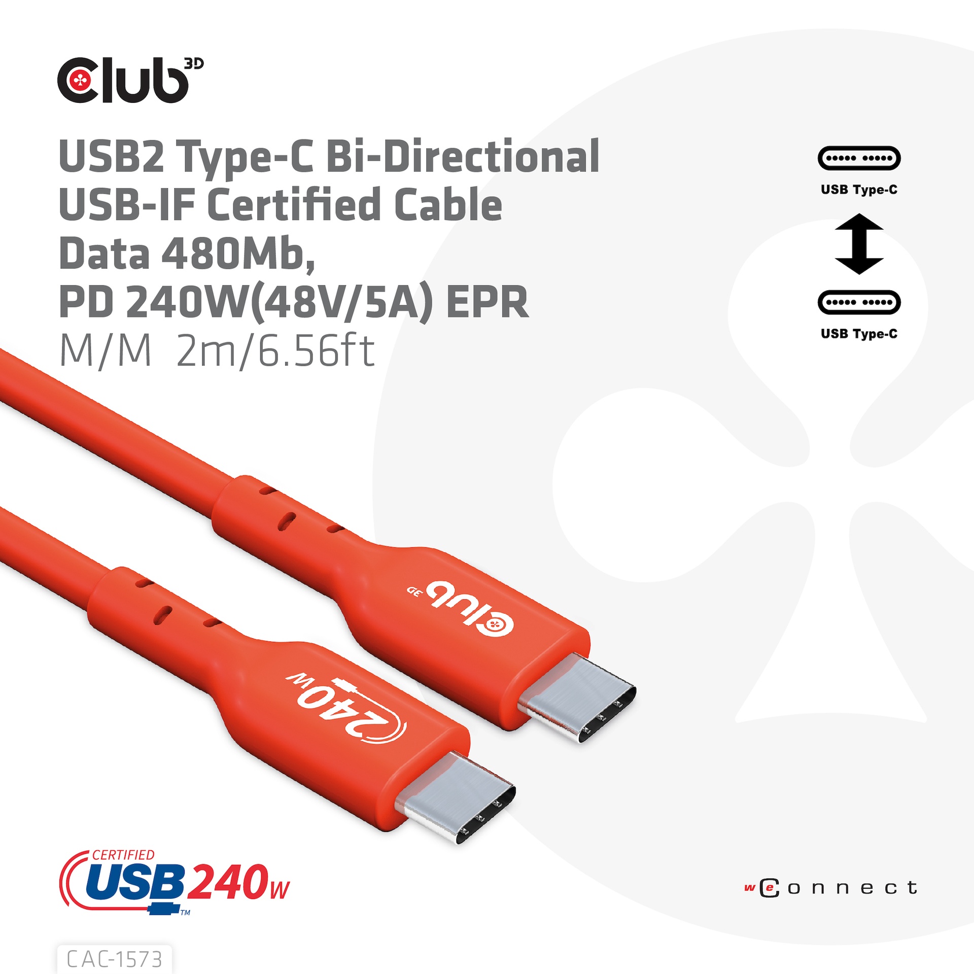 USB-C®  USB-IF Certified Cable, Data 480Mb, PD 240W(48V/5A) EPR M/M 2m/6.56ft - Image 2