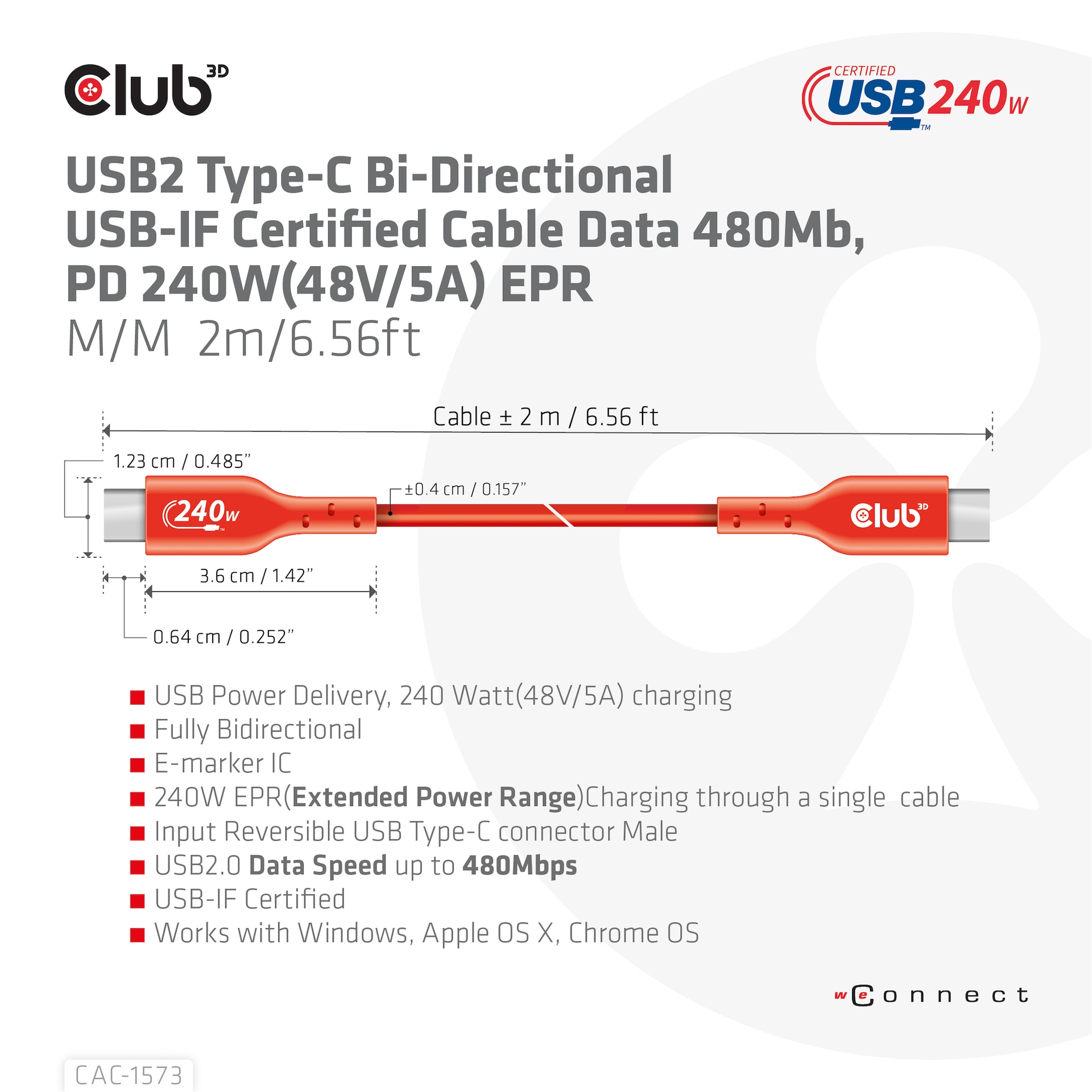 USB-C®  USB-IF Certified Cable, Data 480Mb, PD 240W(48V/5A) EPR M/M 2m/6.56ft - Image 3