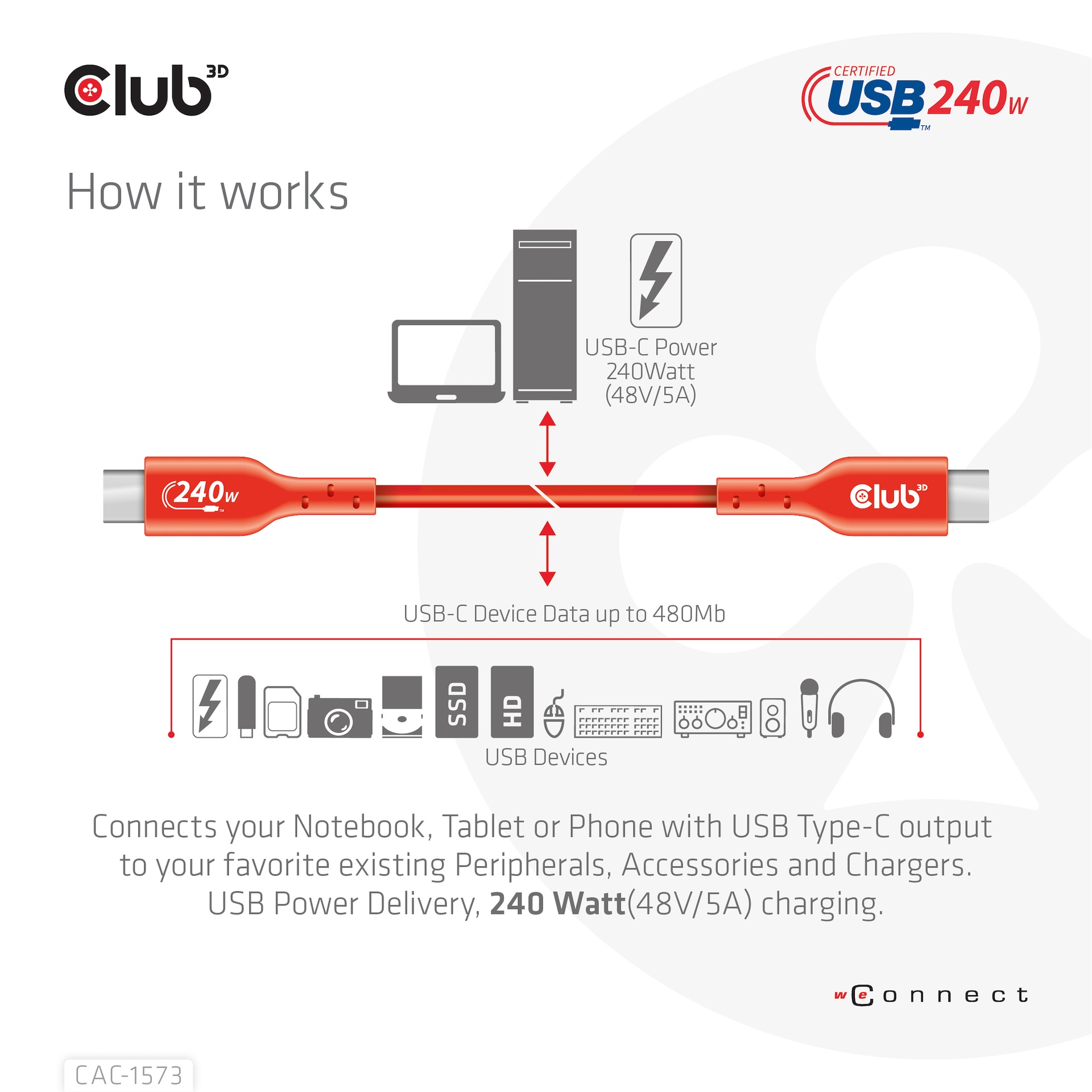 USB-C®  USB-IF Certified Cable, Data 480Mb, PD 240W(48V/5A) EPR M/M 2m/6.56ft - Image 4