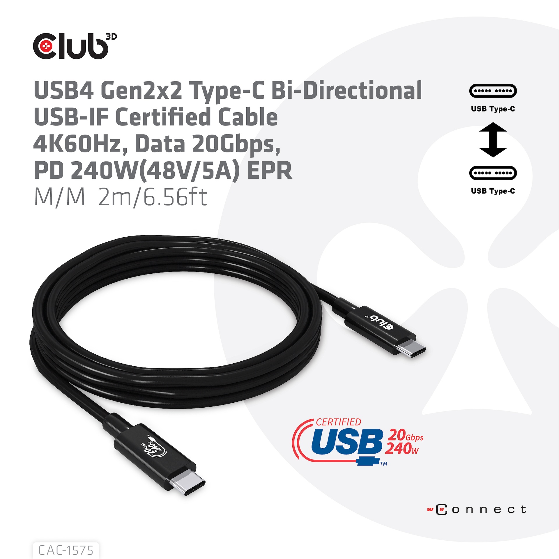 USB-C® 20Gbps USB-IF Certified Cable 4K60Hz, PD 240W(48V/5A) EPR M/M 2m/6.56ft USB GEN 2X2 - Image 2
