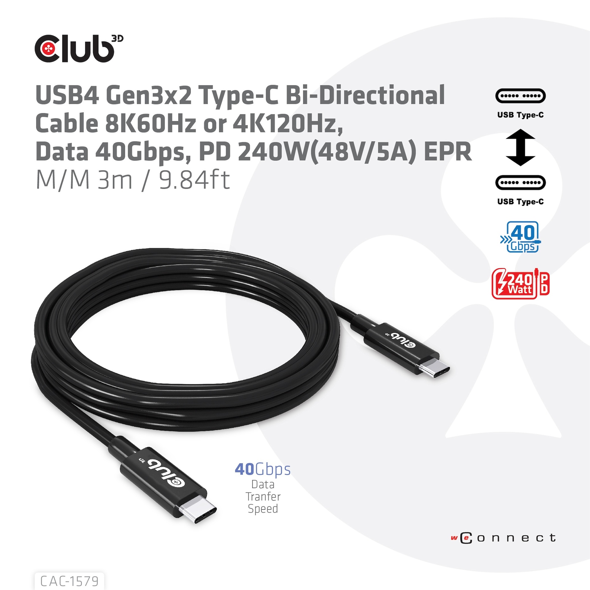 USB-C® 40Gbps Cable 8K60Hz or 4K120Hz, PD 240W(48V/5A) EPR M/M 3m / 9.84ft USB 4 GEN 3X2 - Image 2